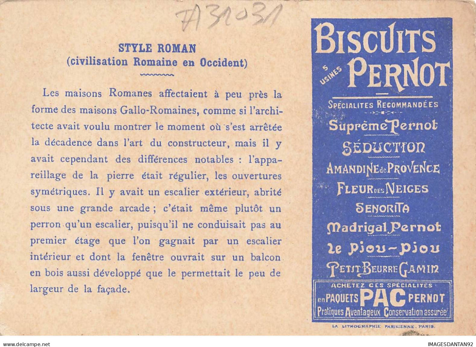 CHROMO #CL31031 BISCUITS PERNOT HABITATION GALLO ROMAINE STYLE ROMAN - Pernot