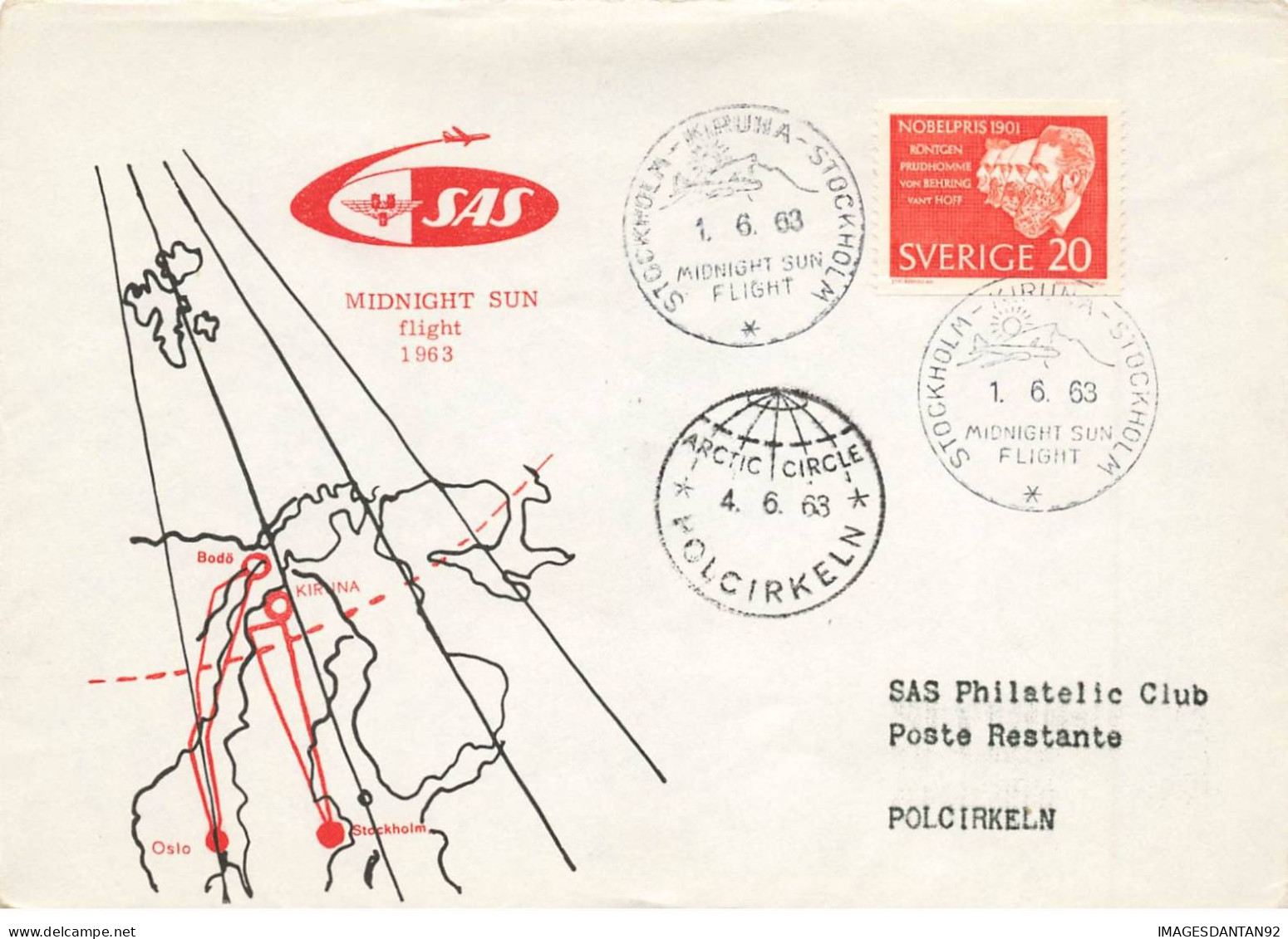SUEDE #36381 MIDNIGHT SUN FLIGHT 1963 - Storia Postale