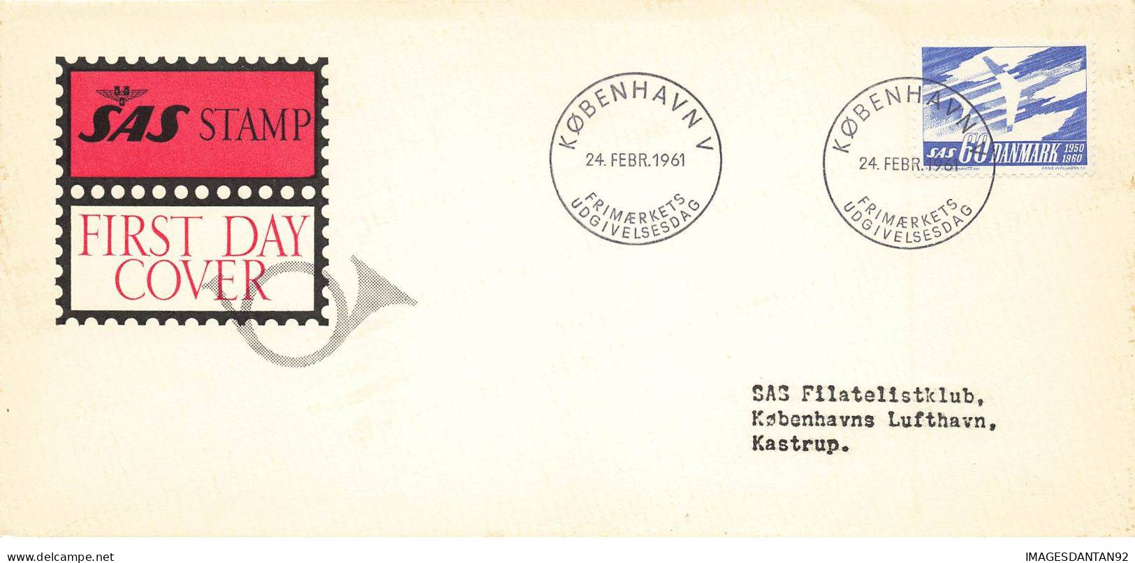 DANEMARK #36374 FIRST DAY COVER SAS KOBENHAVN 1961 - Cartas & Documentos