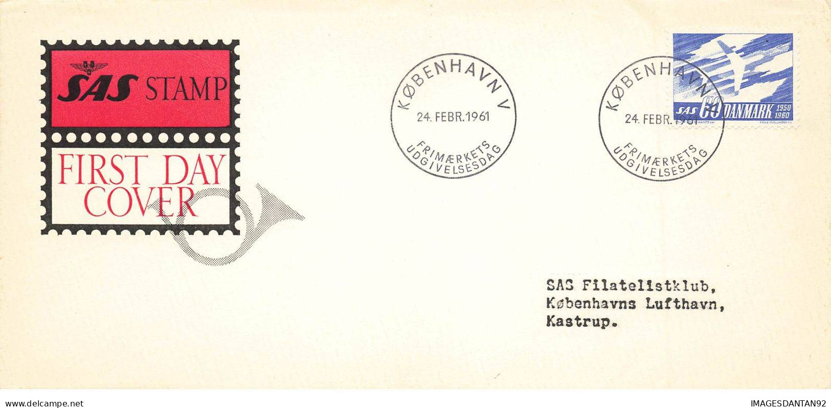 DANEMARK #36375 FIRST DAY COVER SAS KOBENHAVN 1961 - Lettres & Documents