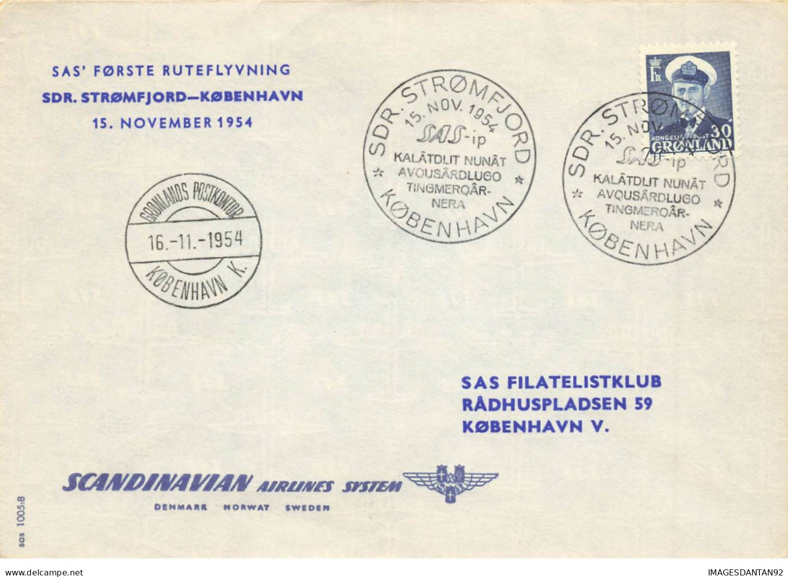 DANEMARK #36368 SCANDINAVIAN SAS STROMFJORD KOBENHAVN 1954 - Storia Postale