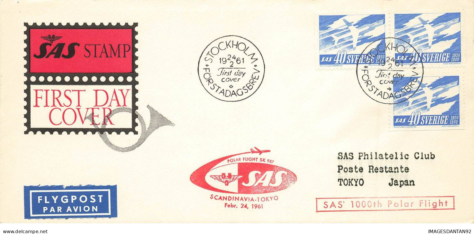SUEDE #36372 FIRST DAY COVER SCANDINAVIAN SAS STOCKHOLM TOKYO 1961 - Covers & Documents