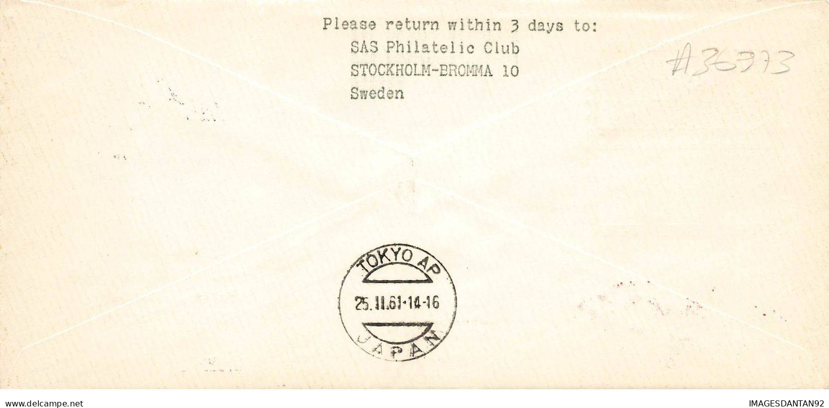 SUEDE #36373 FIRST DAY COVER SCANDINAVIAN SAS STOCKHOLM TOKYO 1961 - Cartas & Documentos