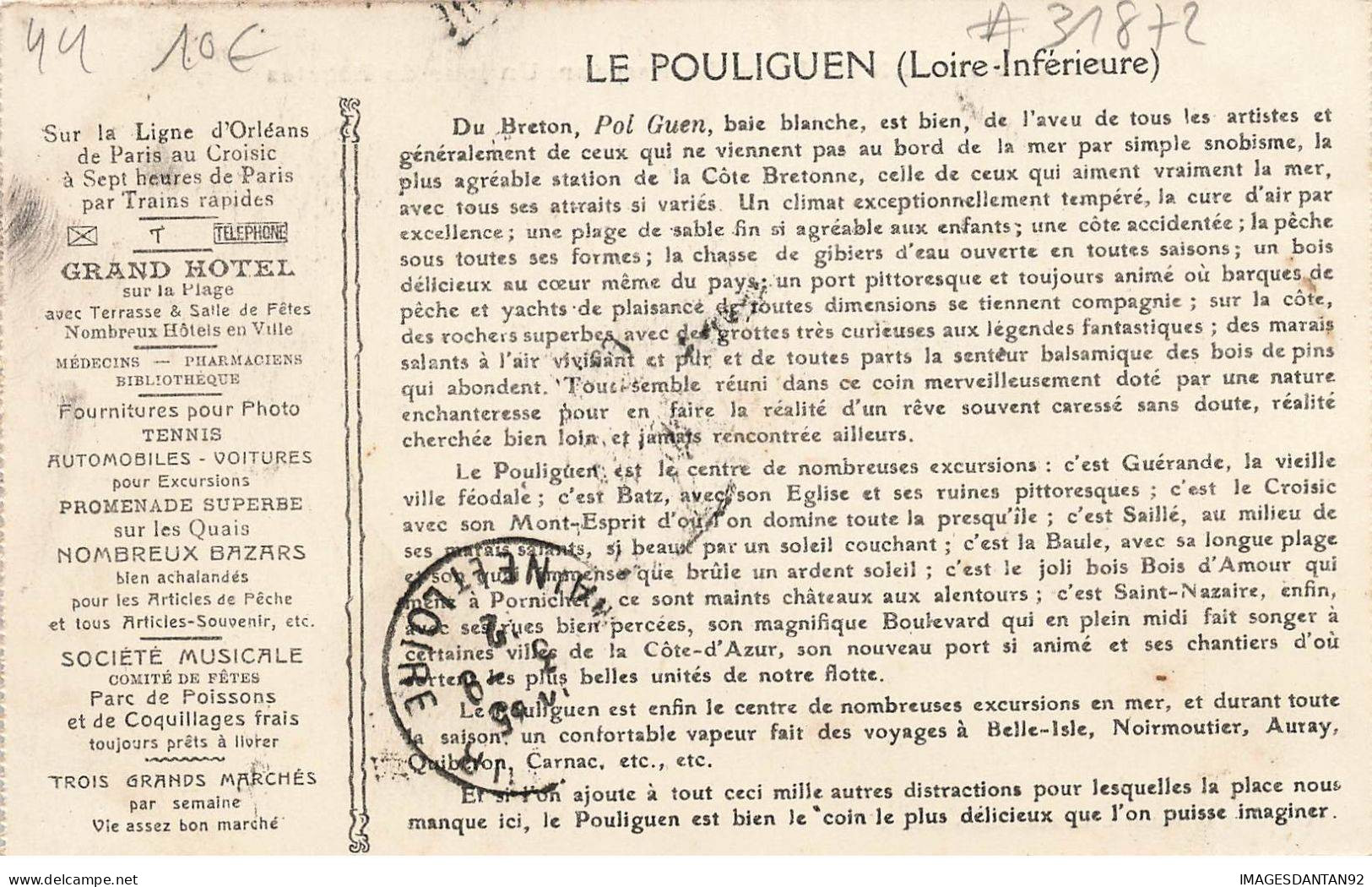 44 LE POULIGUEN  #31872 PASSEUR UN JOUR DE REGATES + LEGENDE ET PUBLICITE - Le Pouliguen