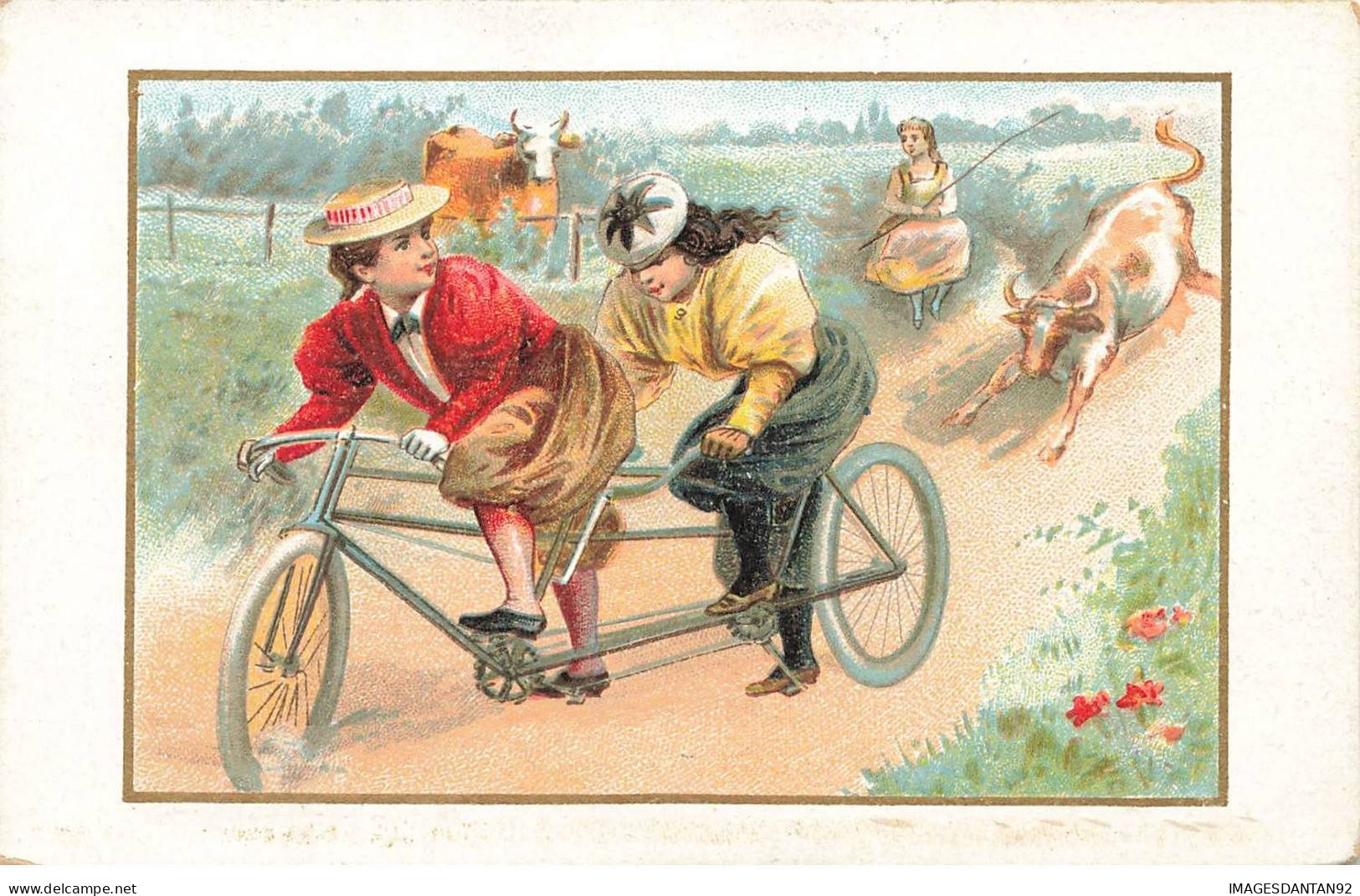 CHROMO #CL31145 MEUNIER JEUNES FILLES BICYCLETTE TANDEM J.CHARLES PARIS - Otros & Sin Clasificación