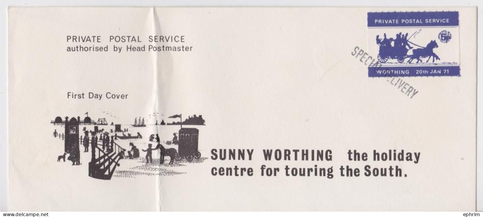 Gb Worthing Private Postal Service Strike Special Delivery 20th January 1971 FDC First Day Cover Lettre Grêve Postale - Emisiones Locales