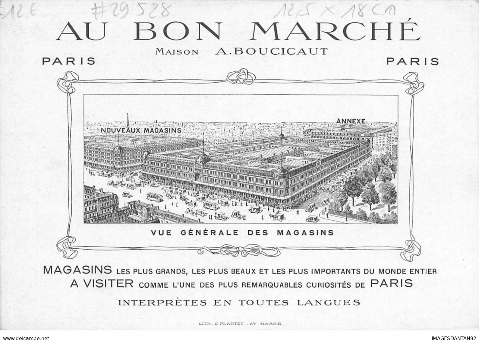 CHROMO #CL29528 AU BON MARCHE BOUCICAUD AU CLAIR DE LUNE PARIS PLANTET 12,5x18 CM - Au Bon Marché