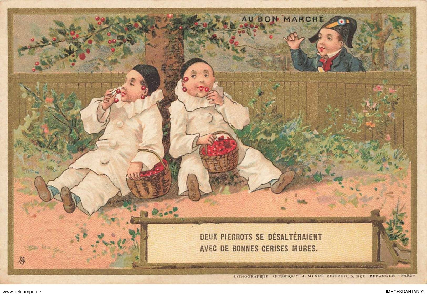 CHROMO #CL29507 AU BON MARCHE BOUCICAUD ENFANTS COSTUMES PIERROT GARDE FORET CERISES PARIS MINOT - Au Bon Marché