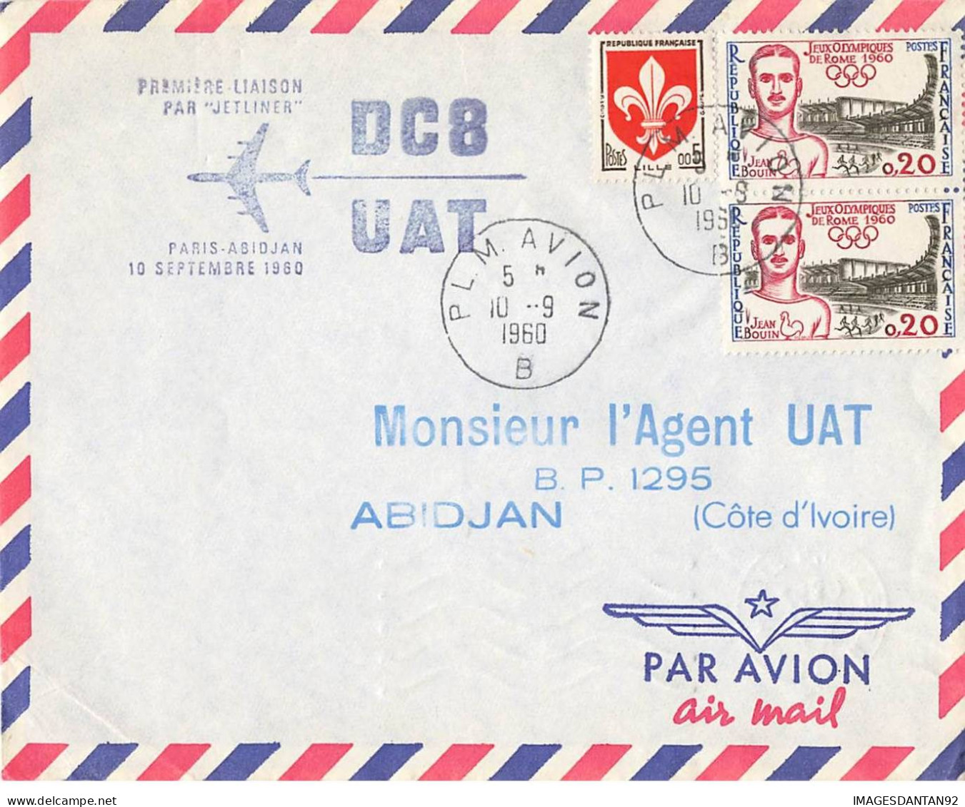 FRANCE #36398 AIR FRANCE PARIS ABIDJIAN COTE IVOIRE 1 ERE LIAISON JETLINER 1960 - Lettres & Documents