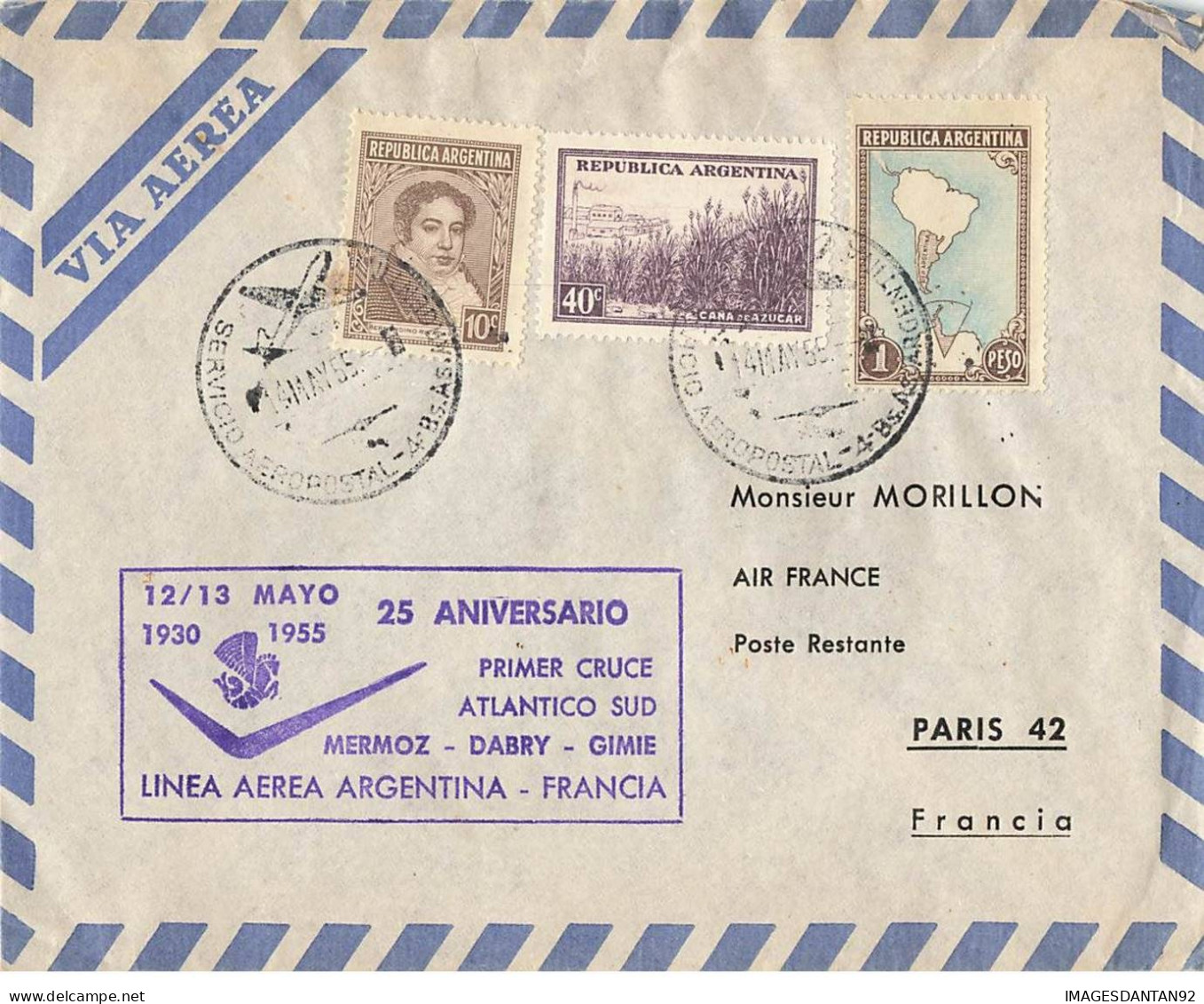 FRANCE #36396 AIR FRANCE ARGENTINE FRANCIA 1955 VIA AERA - Brieven En Documenten