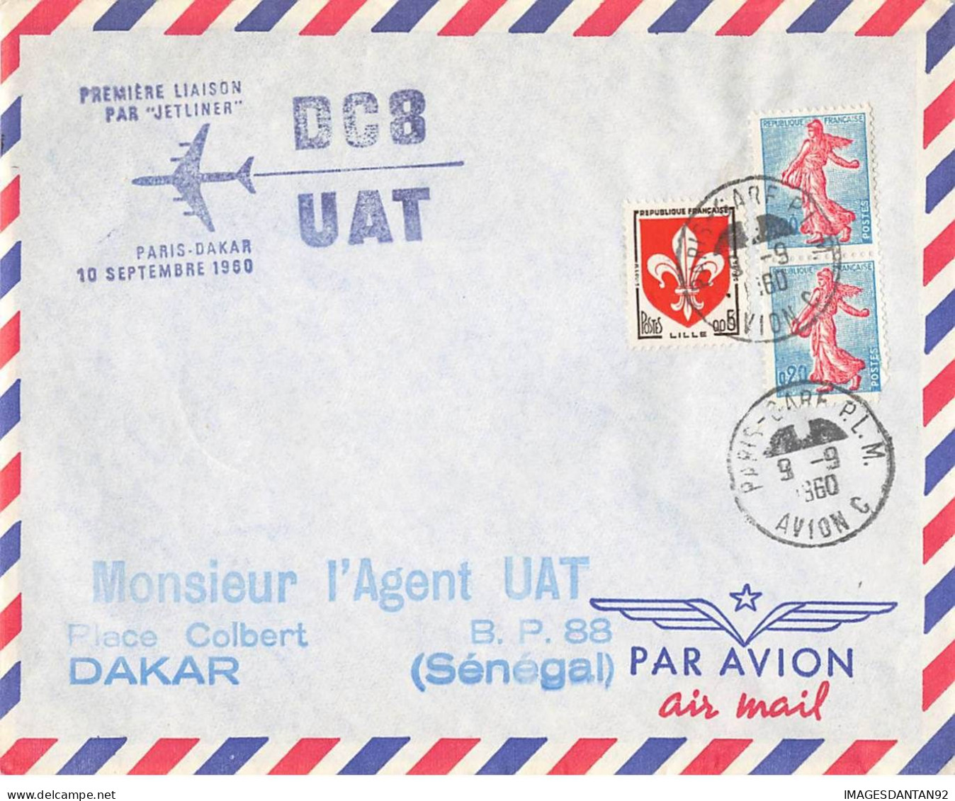 FRANCE #36397 BIS AIR FRANCE PARIS DAKAR SENEGAL1 ERE LIAISON JETLINER 1960 - Cartas & Documentos