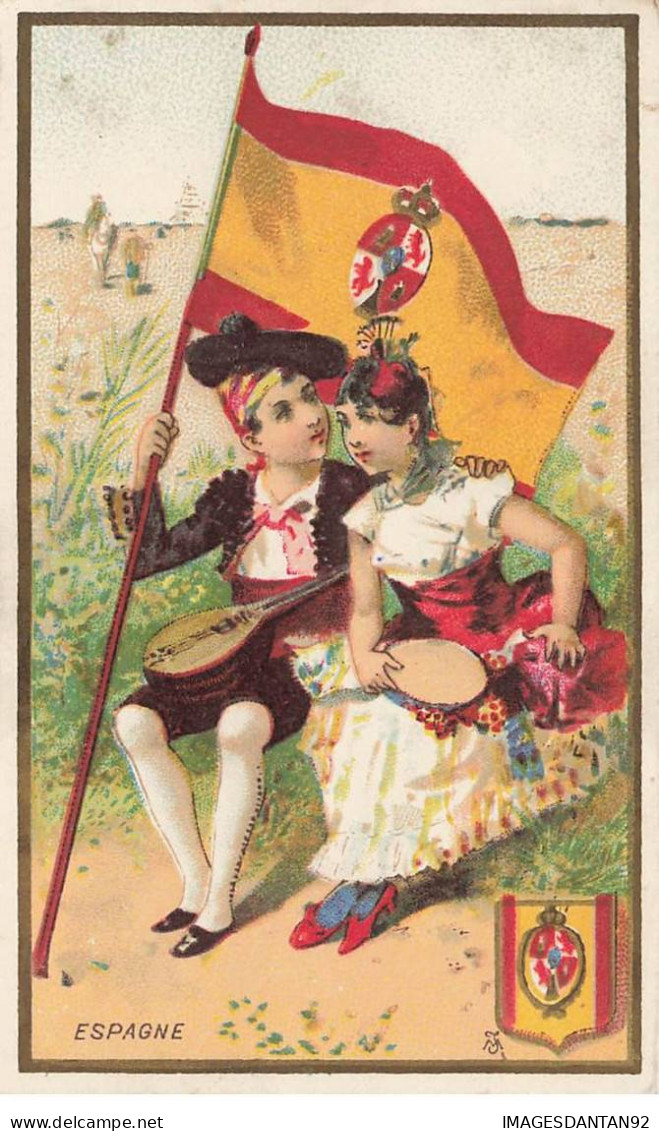 CHROMO #CL30884 LEGENDRE ESPAGNE DRAPEAU COUPLE MUSICIENS MANDOLINE MINOT PARIS - Otros & Sin Clasificación