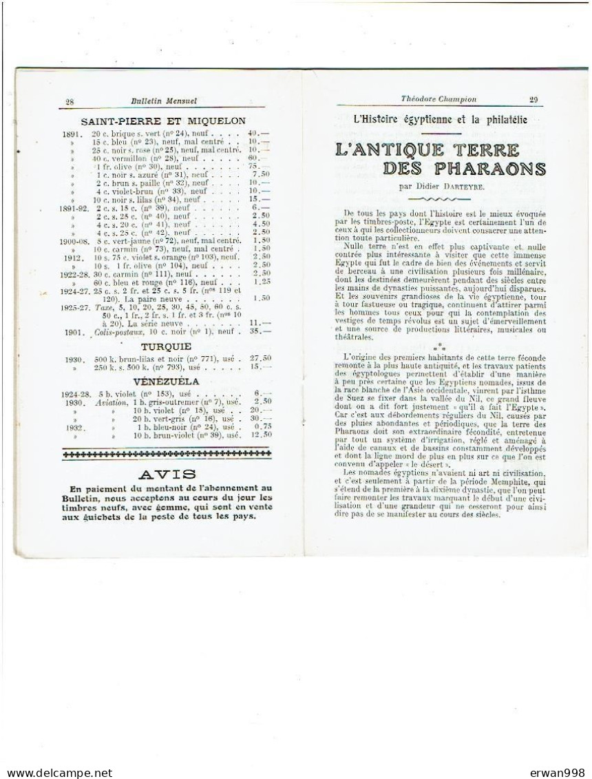 Bulletin Mensuel De Théodore CHAMPION N° 365 Du 25/09/1933 Trés Bon état   1215 - Frankrijk