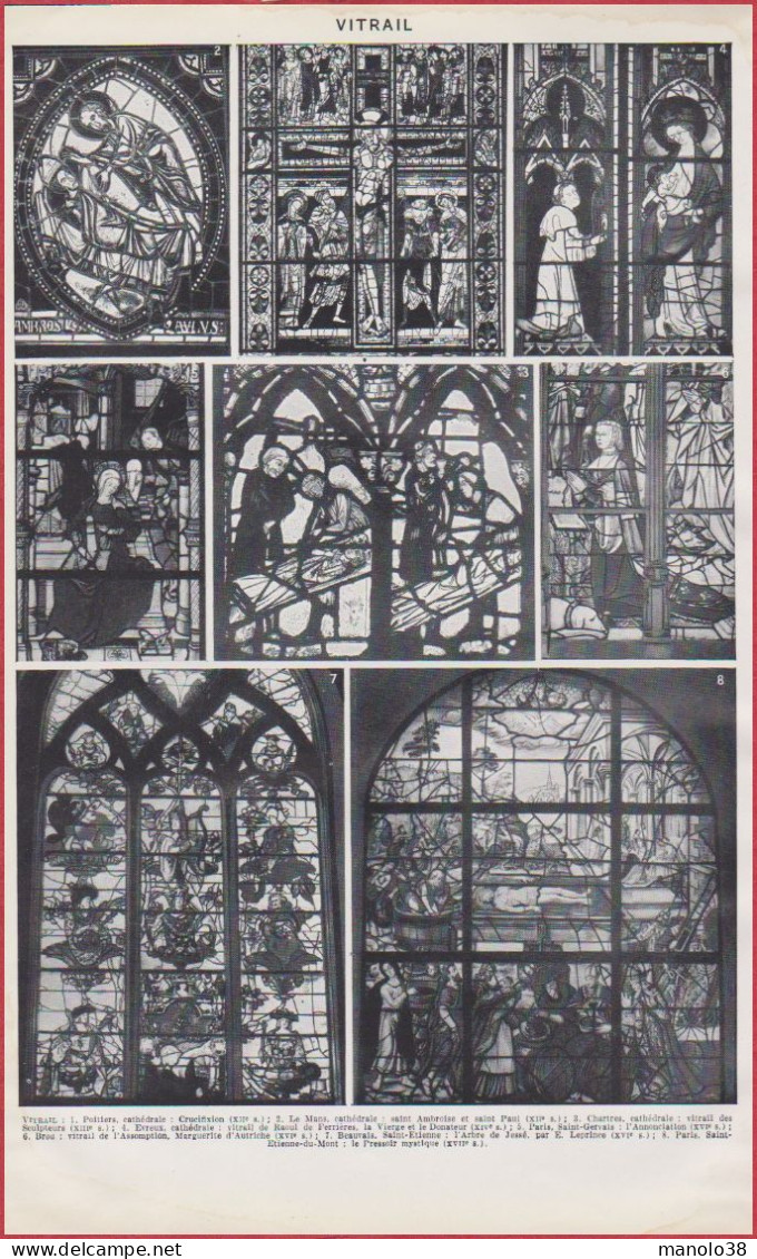 Vitrail. Vitraux. Art Religieux. Moyen Age. Larousse 1948. - Documents Historiques