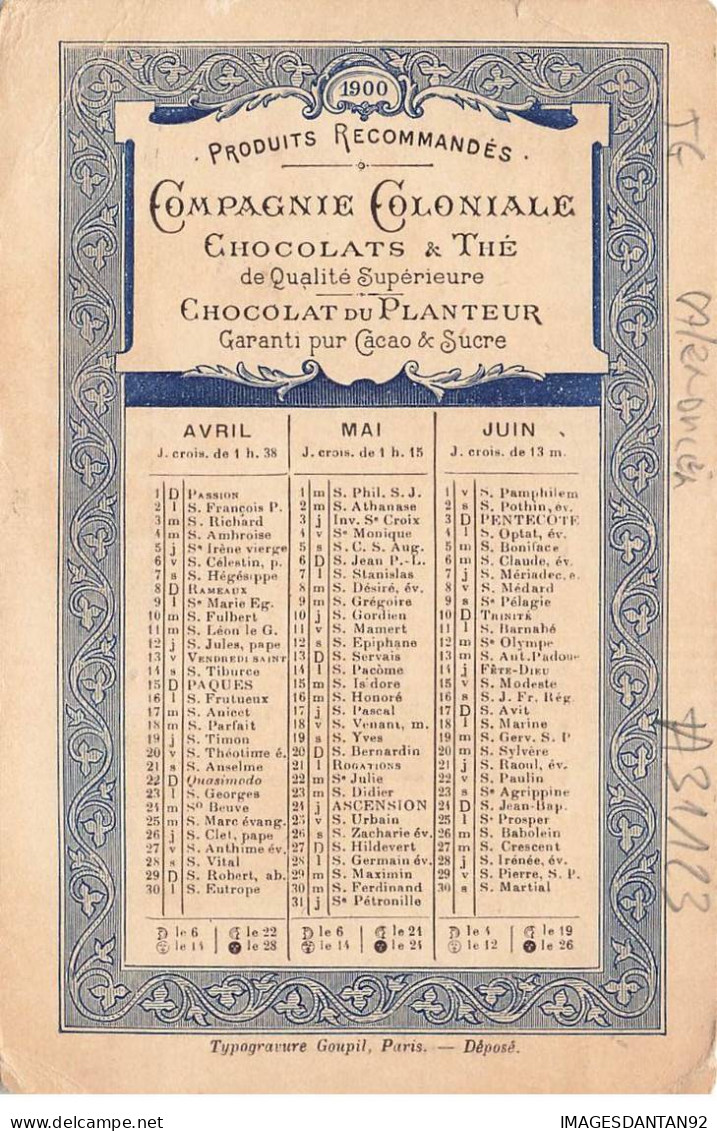 CHROMO #CL31123 CHOCOLAT DU PLANTEUR CALENDRIER 1900 FILLETTE CERCEAU VUE PARIS GOUPIL PARIS - Other & Unclassified
