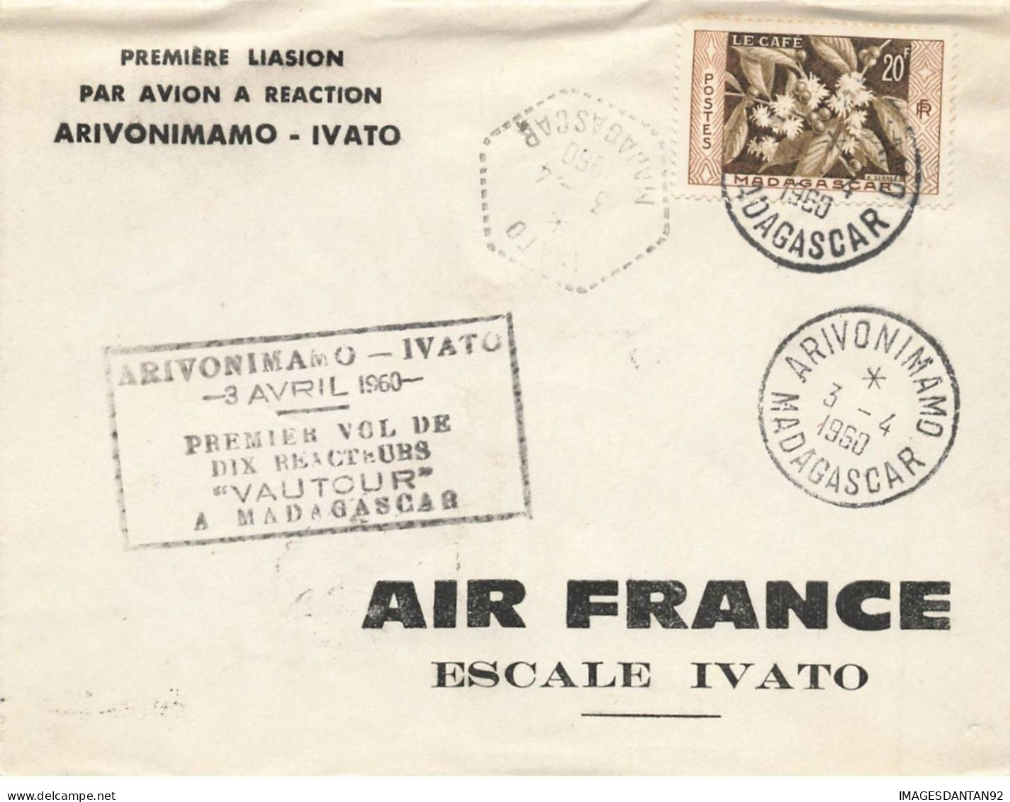 FRANCE #36359 AIR FRANCE PREMIERE LIAISON ARIVONIMAMO IVATO MADAGSCAR AVION VAUTOUR 1960 - Brieven En Documenten