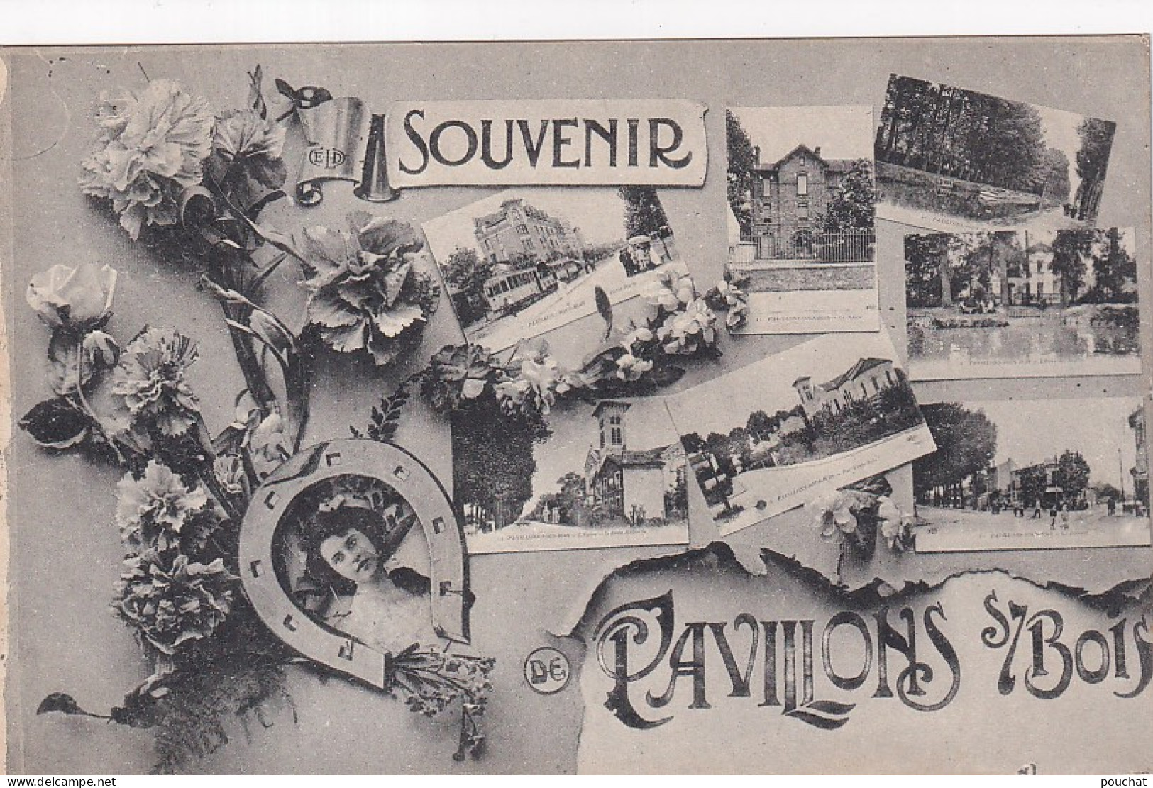 XXX Nw-(93) SOUVENIR DE PAVILLONS SOUS BOIS - CARTE FANTAISIE MULTIVUES - FLEURS ET FER A CHEVAL - Otros & Sin Clasificación