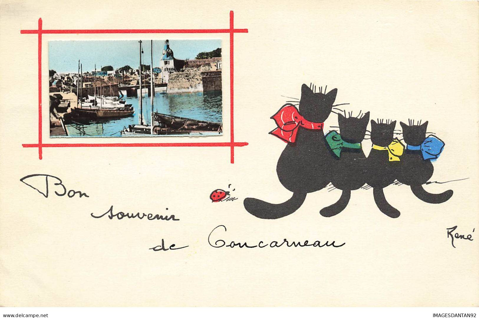 CHATS CHAT #FG35139 CAT KATZE CHATS NOIRS SOUVENIR DE CONCARNEAU PAR RENE - Gatos