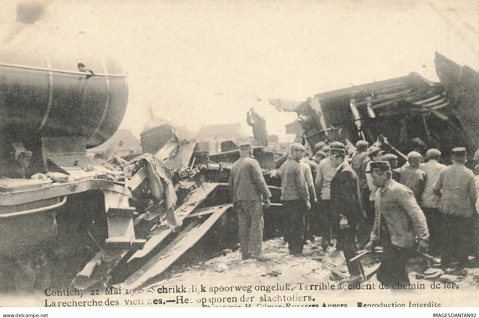 BELGIQUE #MK35643 CONTICH 21 MAI 1908 TERRIBLE ACCIDENT DE CHEMIN DE FER LA RECHERCHE DES VICTIMES - Kontich