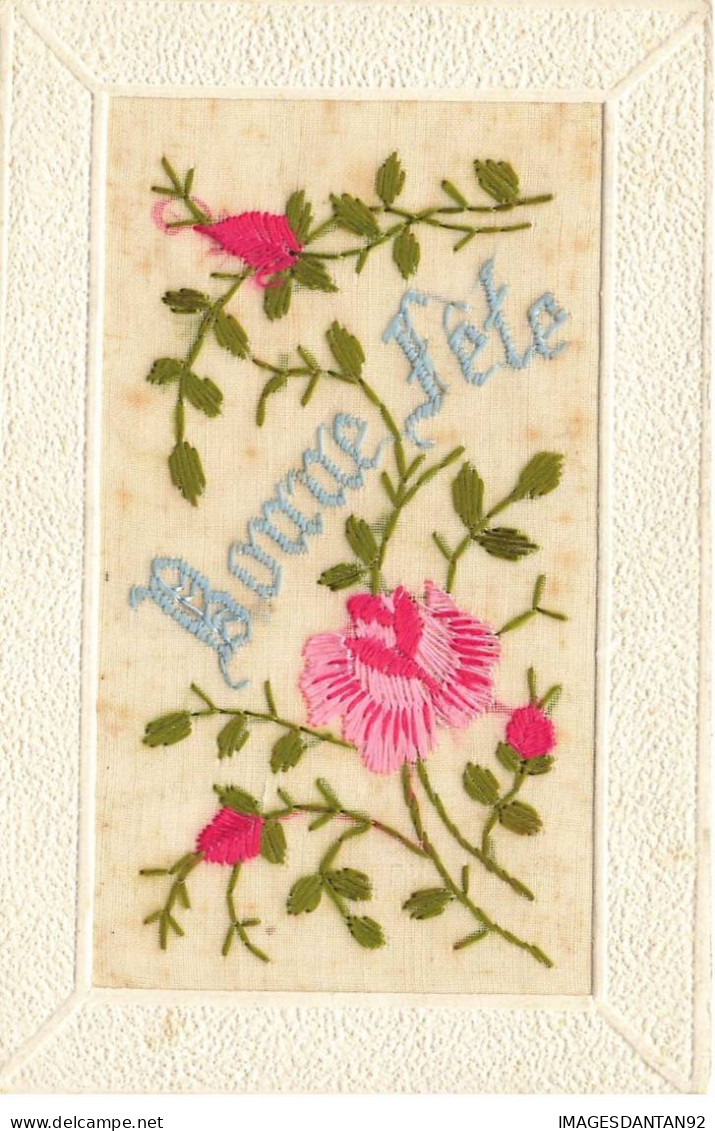 CARTE BRODEE #MK33999 BONNE FETE FLEURS ROSES - Embroidered