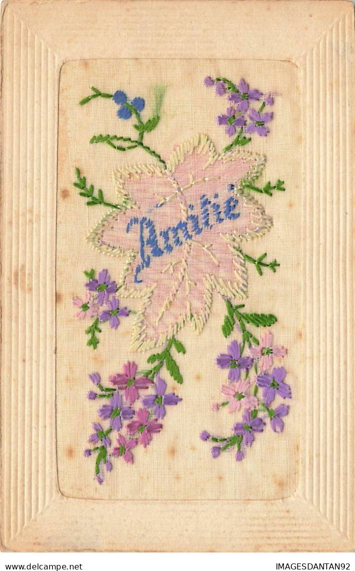 CARTE BRODEE #MK33992 AMITIE FLEURS VIOLETTES - Embroidered