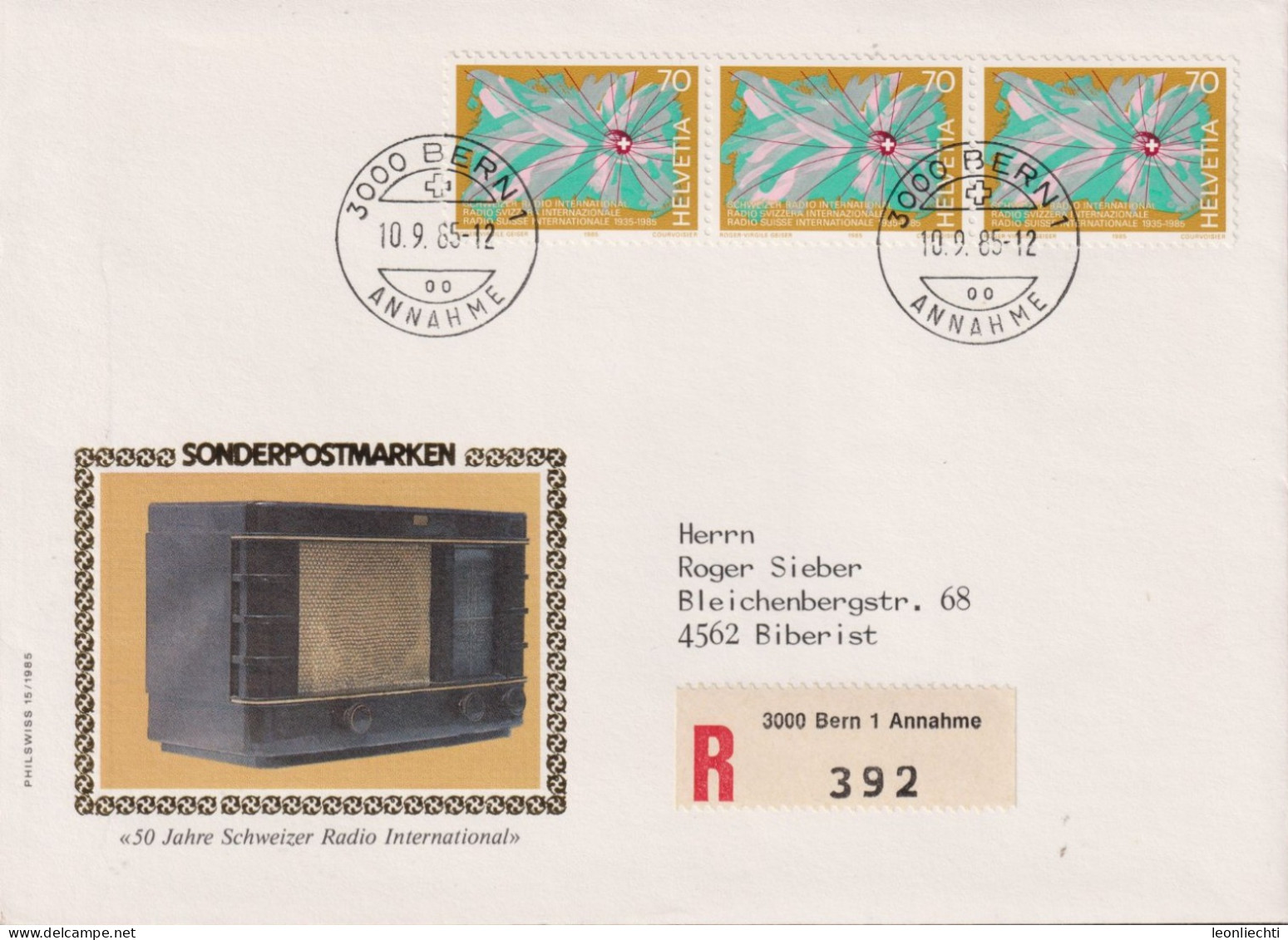 1985 Schweiz Nachnahme Brief, ET, Zum:CH 718, Mi:CH 1302,  50 Jahre Schweizer Radio International - Briefe U. Dokumente