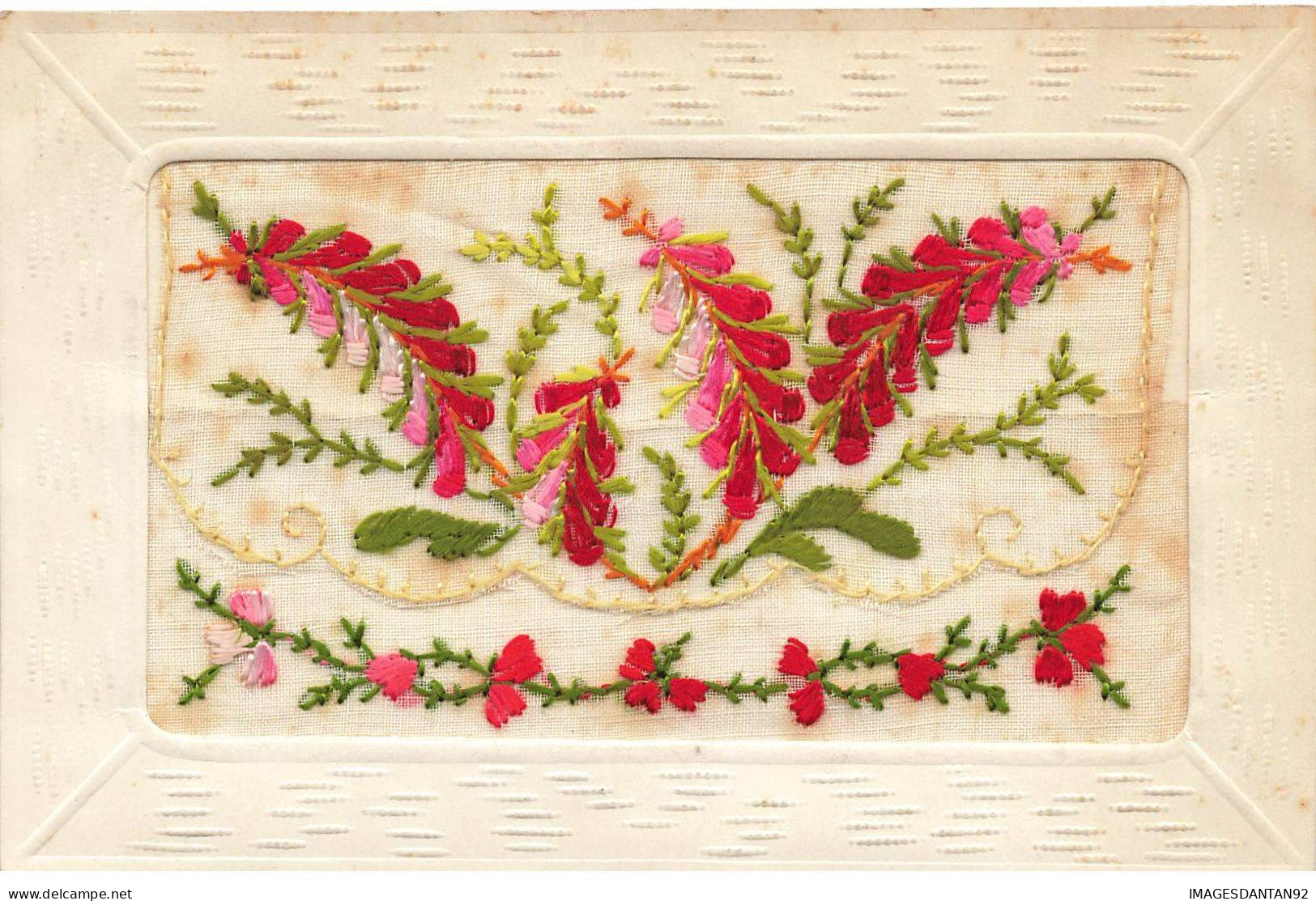 CARTE BRODEE #MK33988 FLEURS ROUGE ET ROSE - Brodées