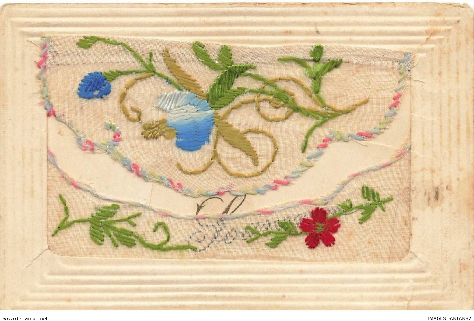 CARTE BRODEE #MK33987 SOUVENIR FLEURS - Embroidered