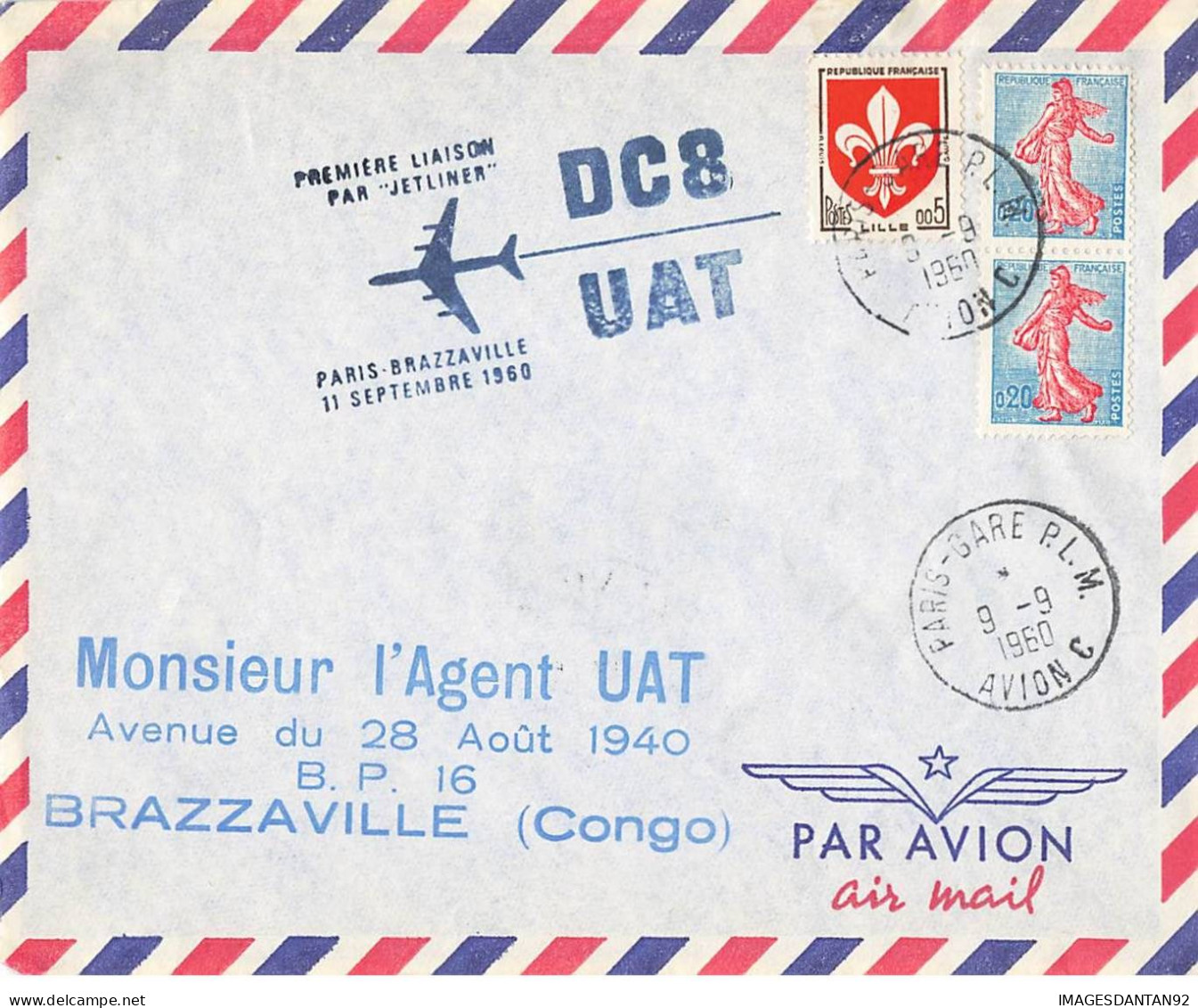 FRANCE #36401 AIR FRANCE PARIS BRAZAVILLE CONGO 1 ERE LIAISON JETLINER 1960 - Storia Postale