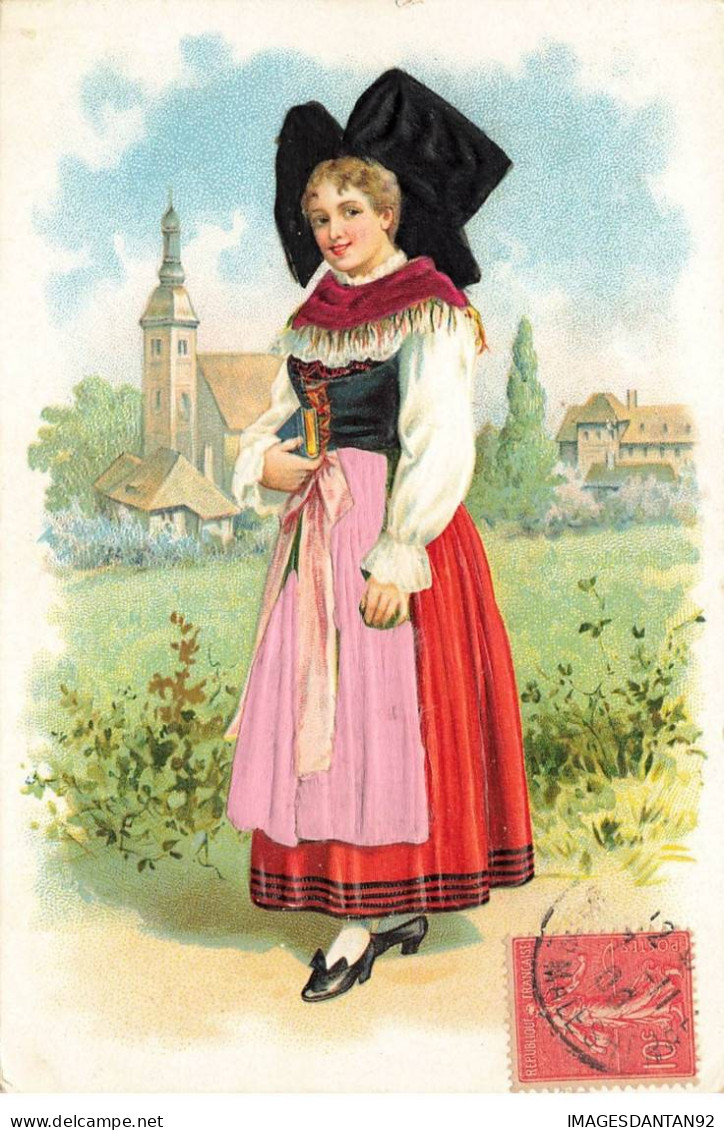 CARTE FANTAISIES #MK33965 UNE FEMME EN COSTUME TRADITIONNEL ALSACIENNE CARTE TISSUS - Frauen