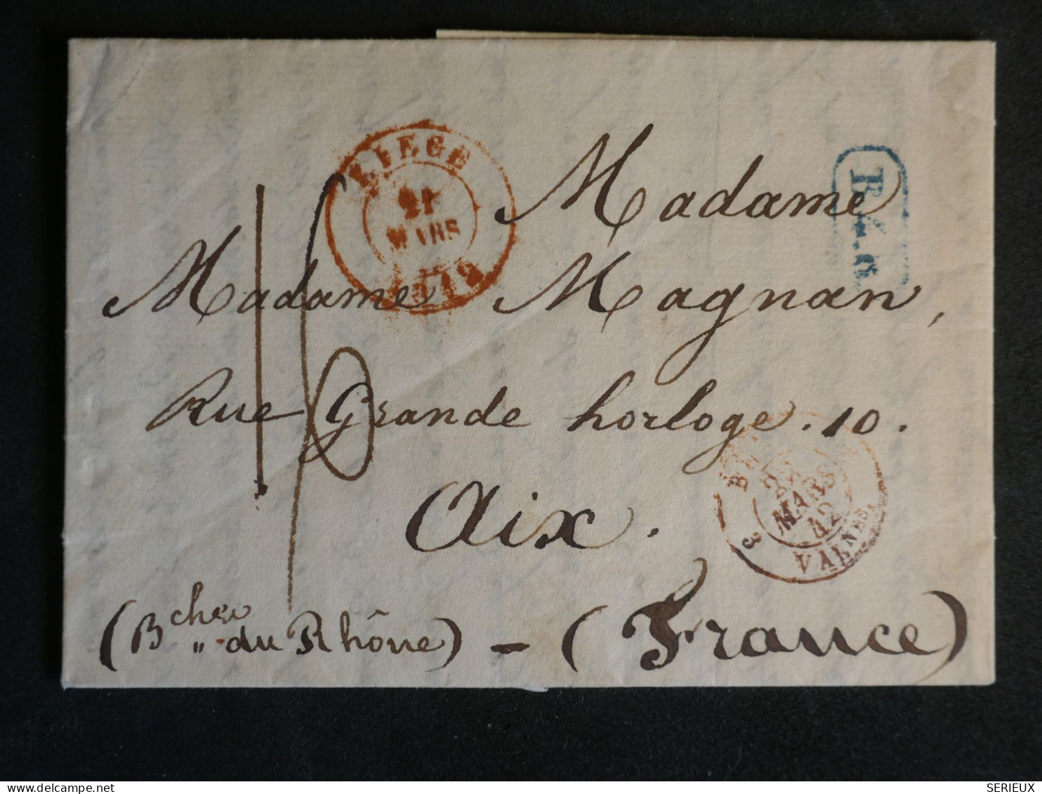 DN19  BELGIQUE BELLE  LETTRE RR 1842 LIEGE A AIX  FRANCE  + AFF. INTERESSANT +++ - 1830-1849 (Belgique Indépendante)