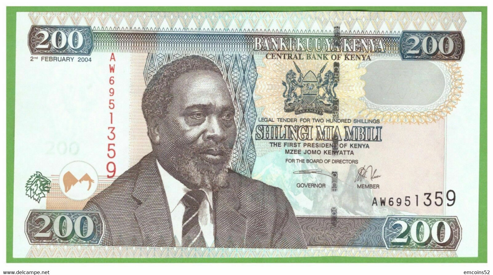 KENYA  200 SHILLINGS 2004  P-43a UNC - Kenia