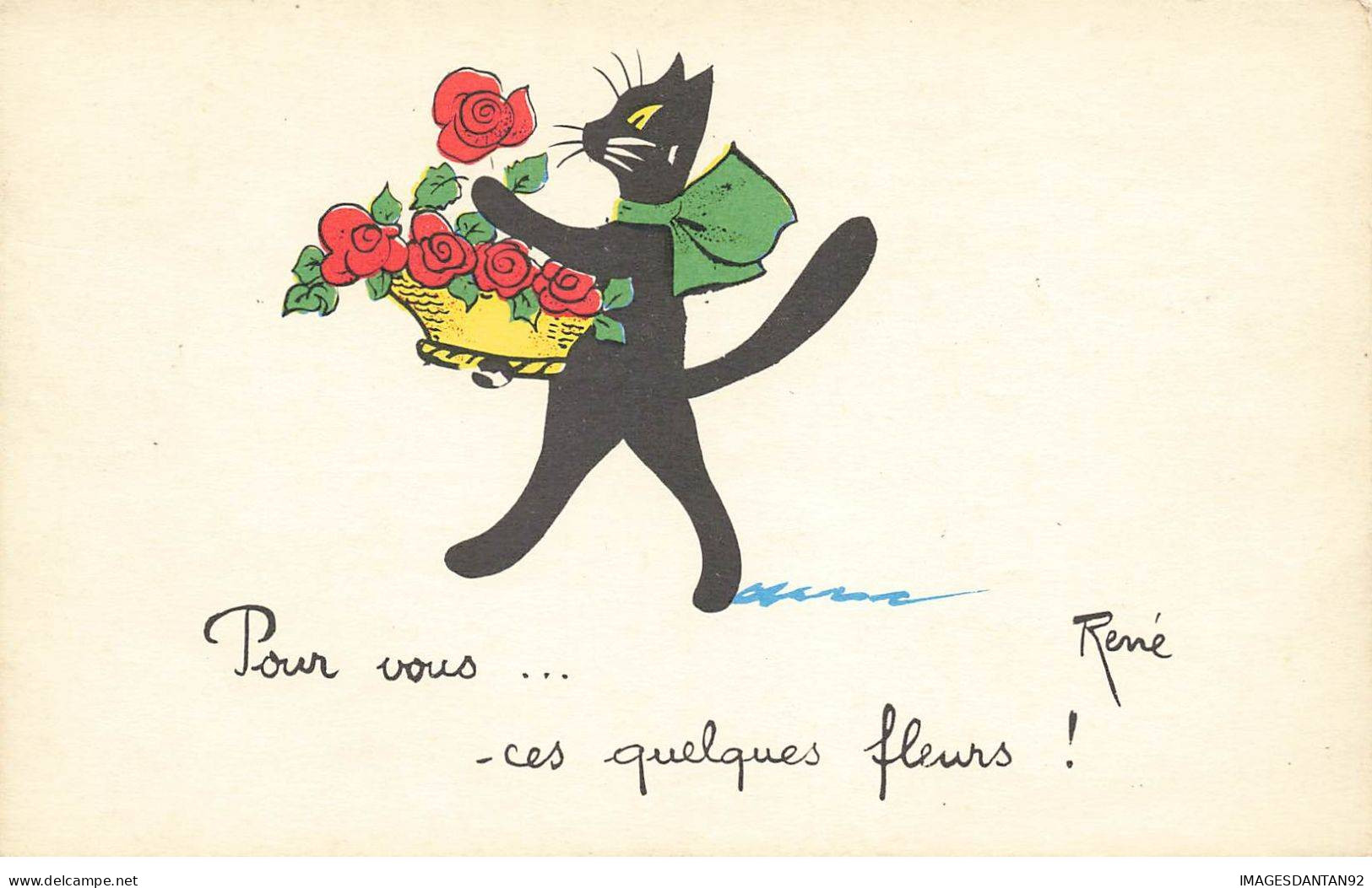 CHATS CHAT #FG35163 CAT KATZE VENDEUR DE ROSES PAR RENE - Katzen