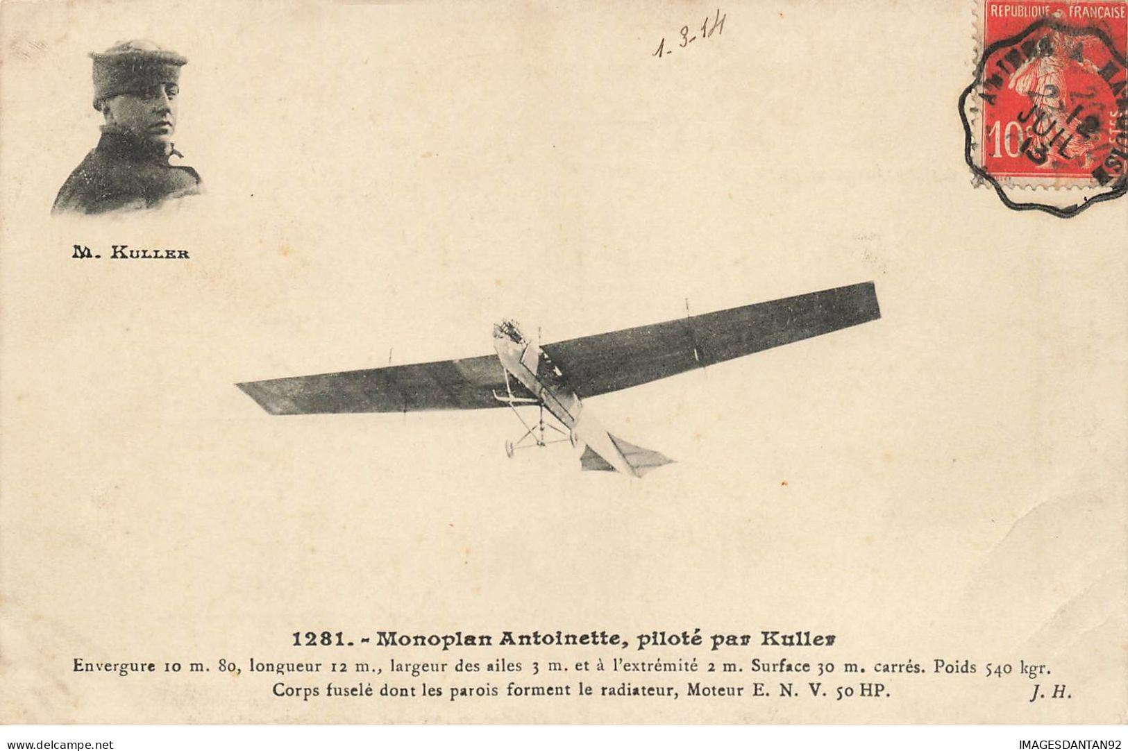 AVIATION AVION #AS36581 MONOPLAN ANTOINETTE PILOTEE PAR KULLER - ....-1914: Precursores