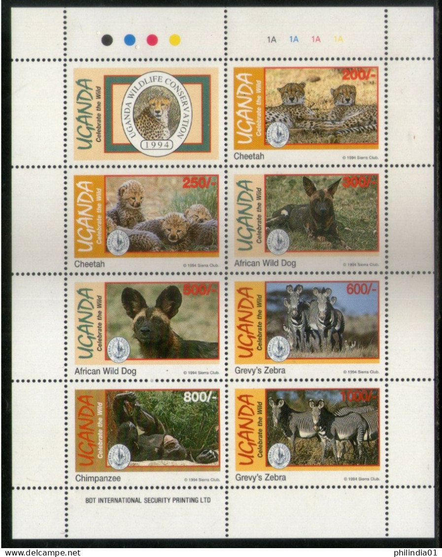 Uganda 1994 Endangered Species Cheetah Dog Chimpanzee Zebra Sc 1272 Sheetlet MNH # 7735 - Chimpansees
