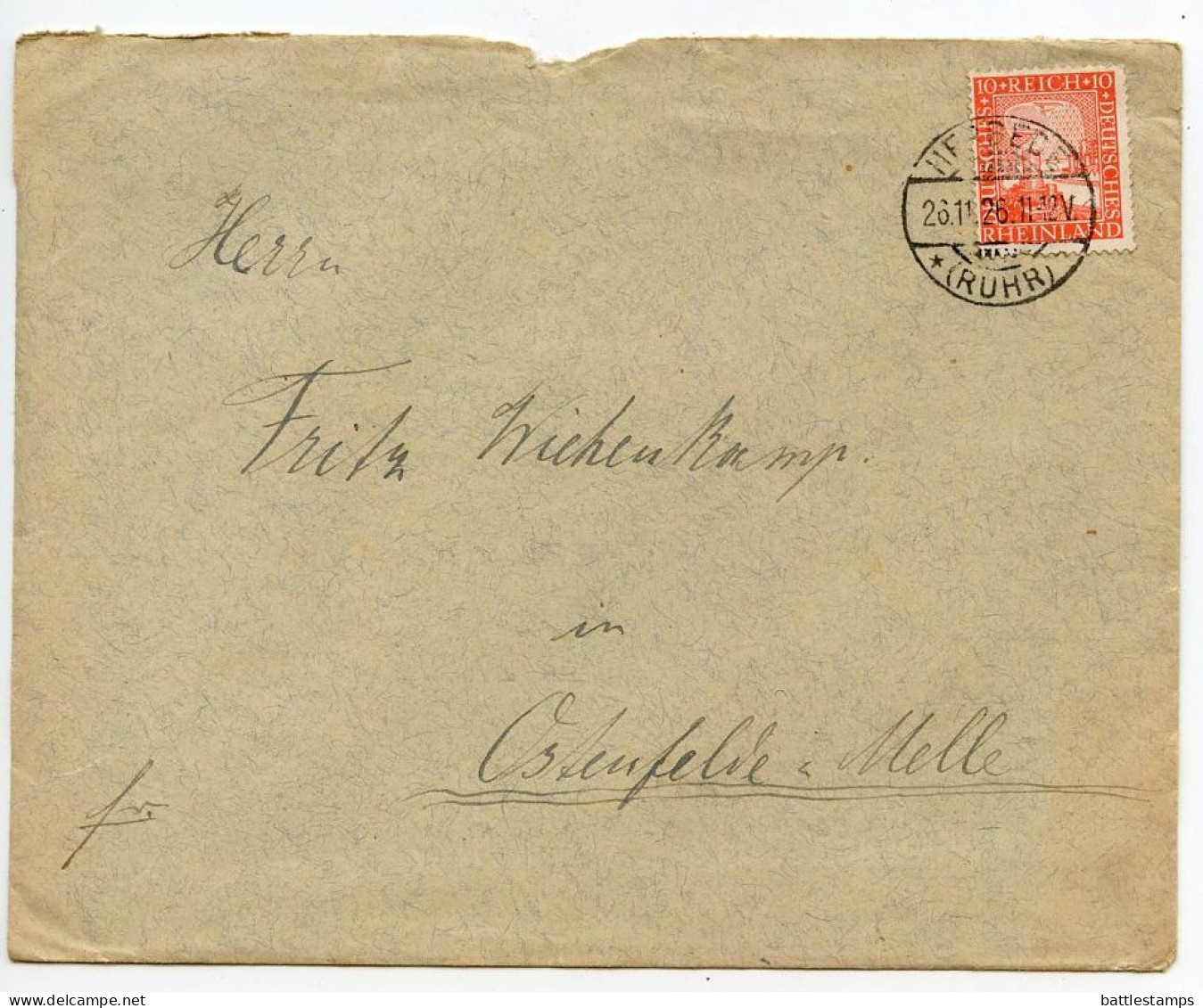 Germany 1926 Cover & Letter; Herbede (Ruhr) To Ostenfelde; 10pf. German Eagle & Rhineland - Covers & Documents