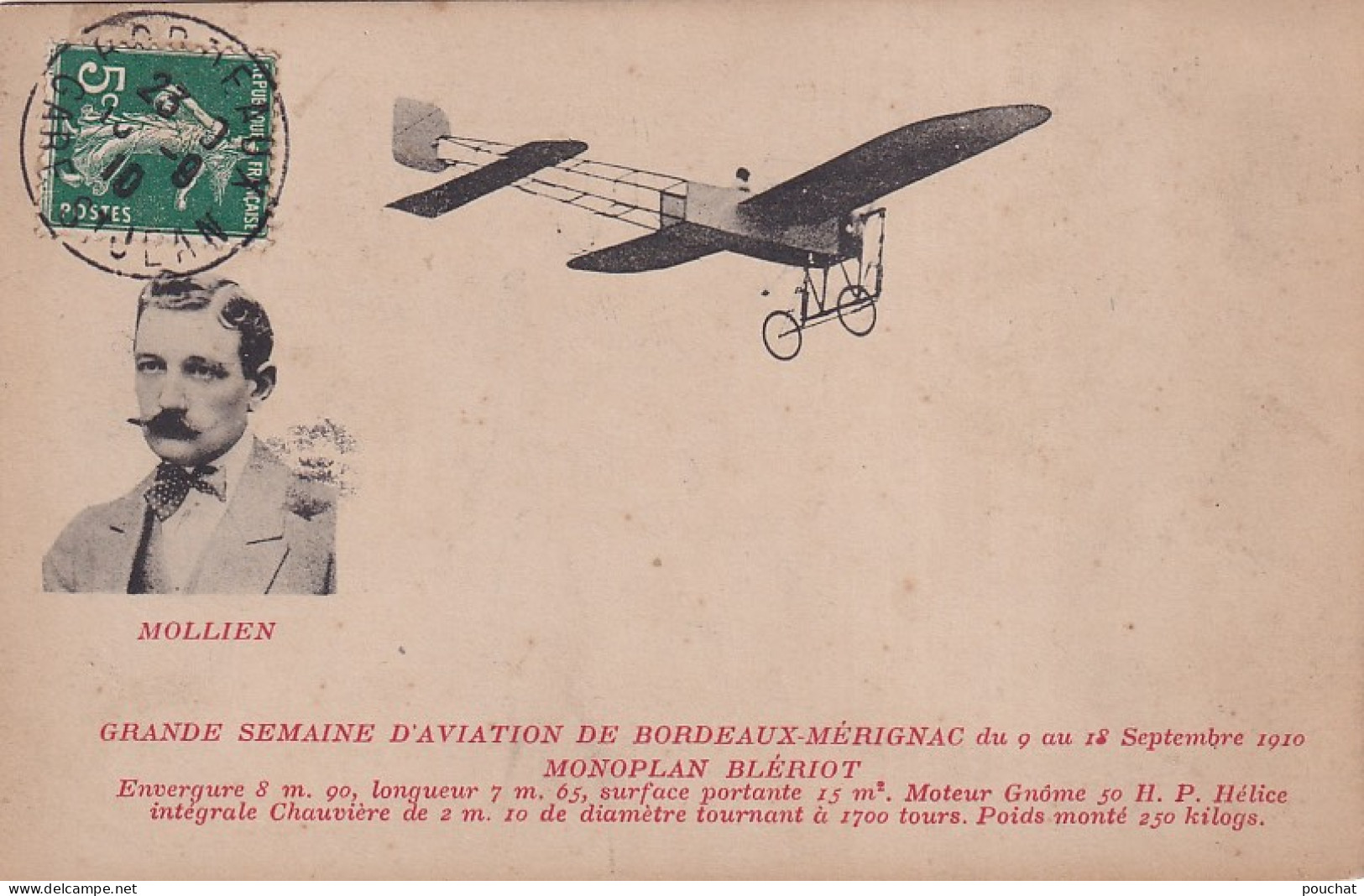 XXX Nw-(33) SEMAINE DE L'AVIATION BORDEAUX MERIGNAC  9 AU 18 SEPT. 1910 - MONOPLAN BLERIOT - PORTRAIT AVIATEUR  MOLLIEN - Flieger
