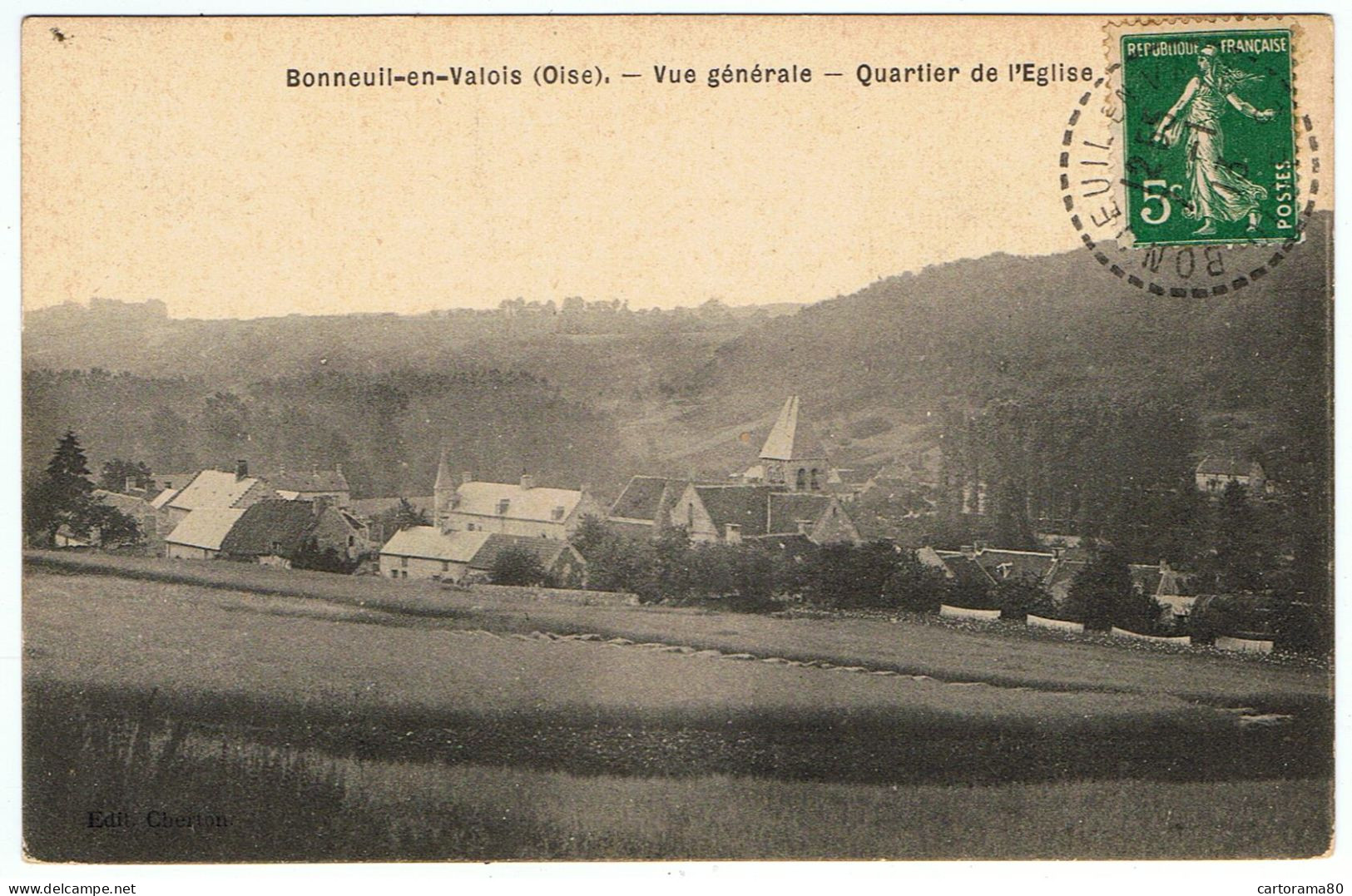 Bonneuil-en-Valois / Vue Générale / Quartier De L'Eglise / Cachet Tireté De Bonneuil (rare !) - Matasellos Manuales