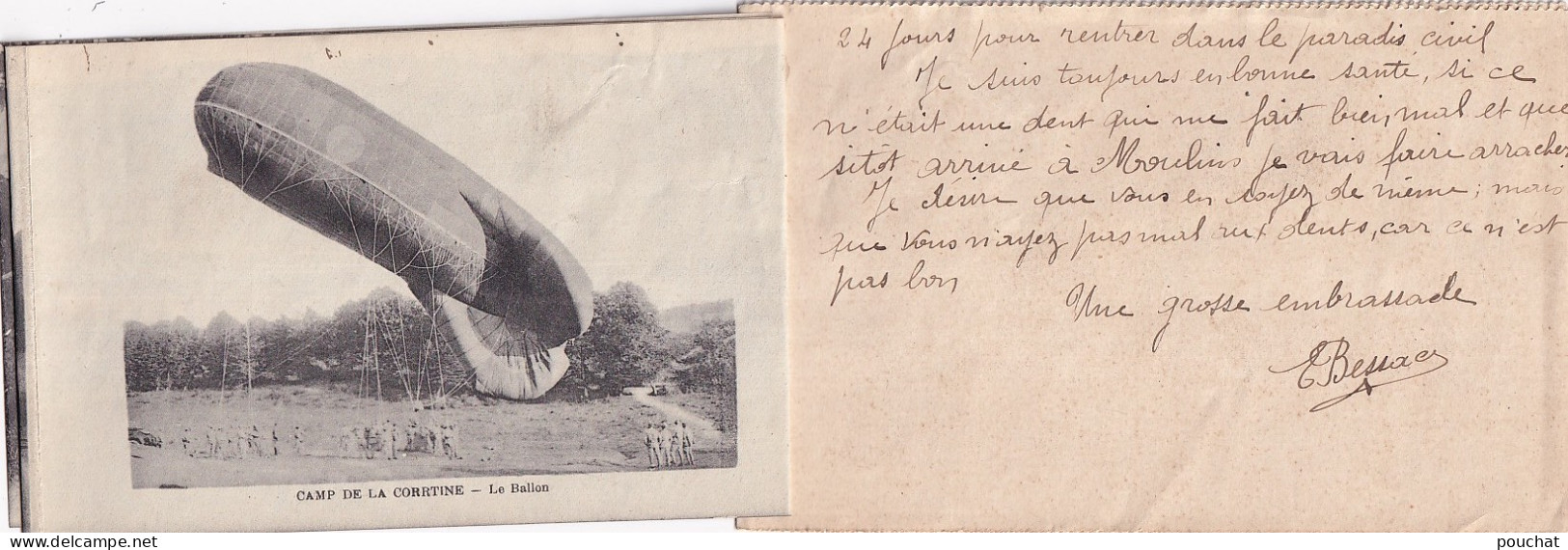 XXX Nw-(23) LA COURTINE - CARTE LETTRE ALBUM  VUE PANORAMIQUE DU CAMP , BALLON , CHAR D'ASSAUT, MITRAILLEURS , CANON 75 - Andere & Zonder Classificatie