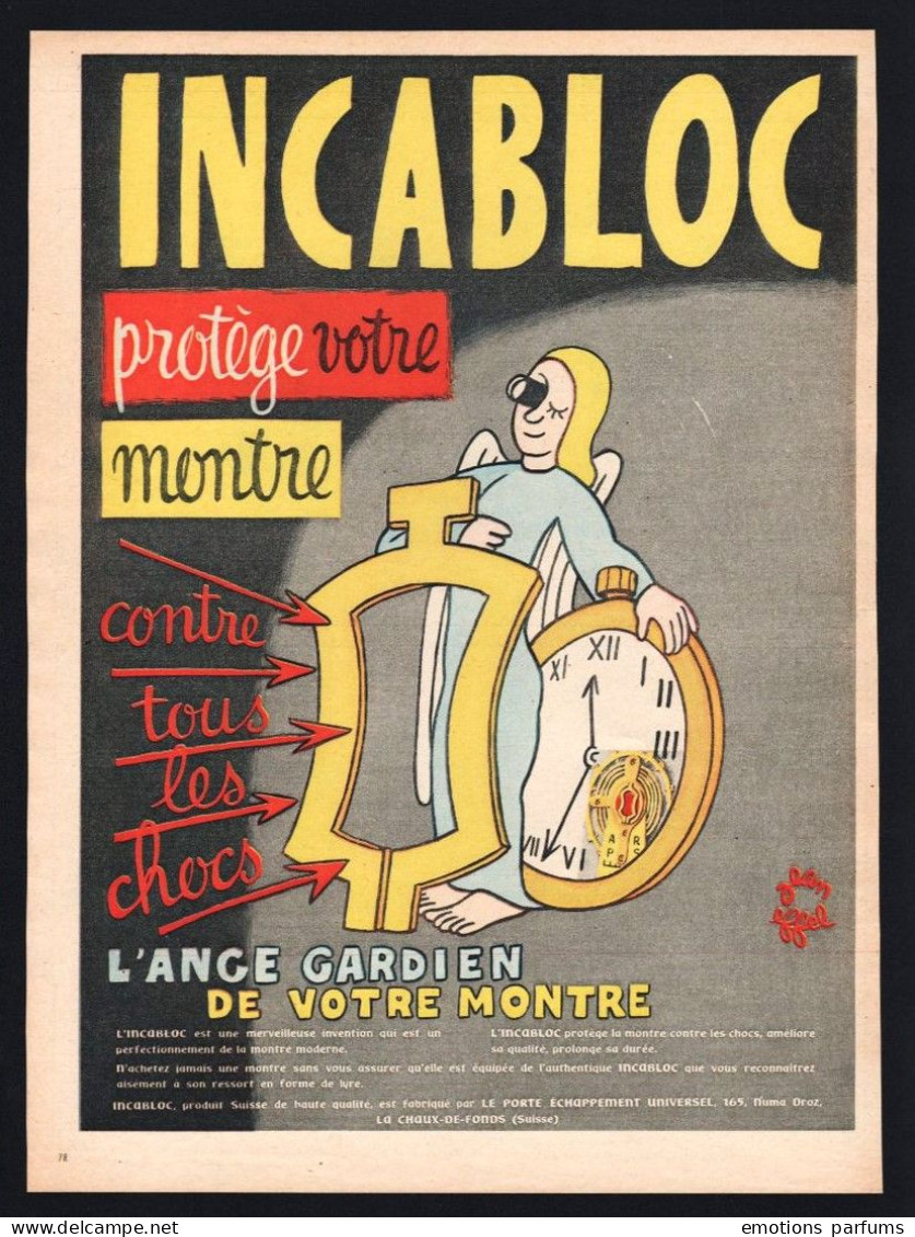 Lot De 5 Publicités Differentes 1953 Montre INCABLOC Ange Gardien Fée Jean Effel Pub Ad - Advertising