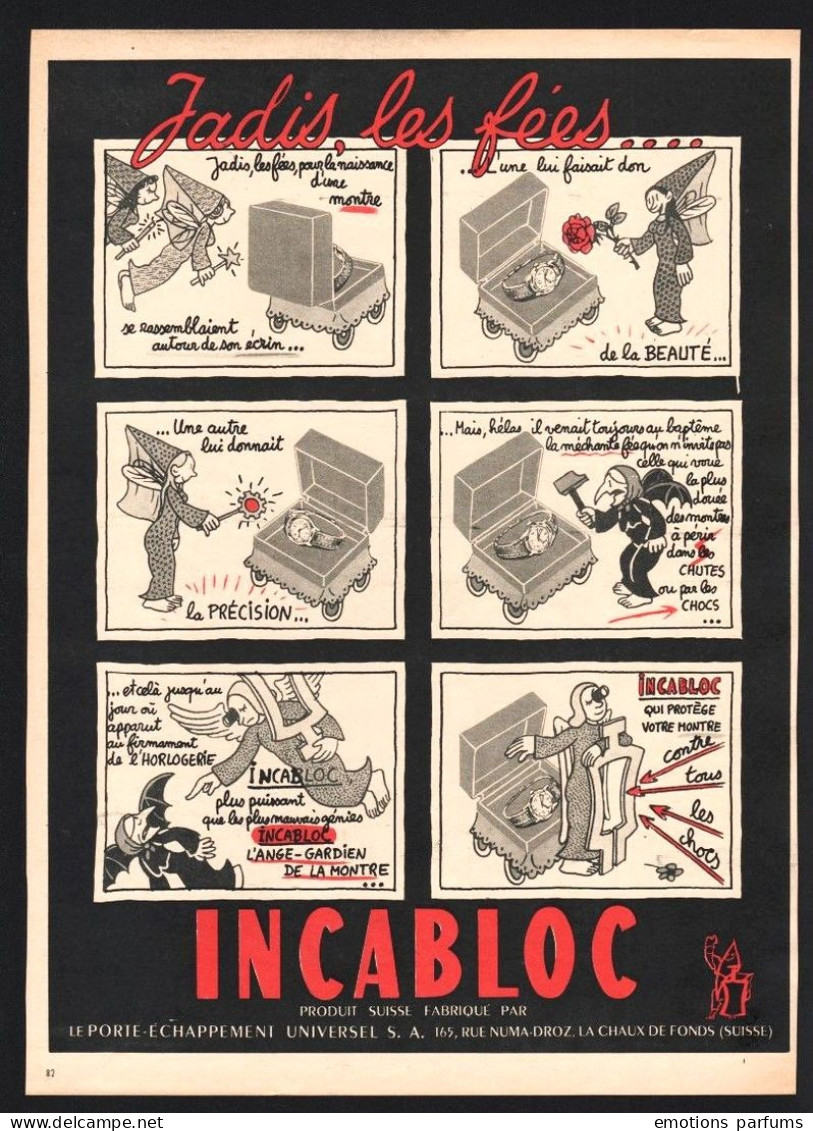 Lot De 5 Publicités Differentes 1953 Montre INCABLOC Ange Gardien Fée Jean Effel Pub Ad - Publicités