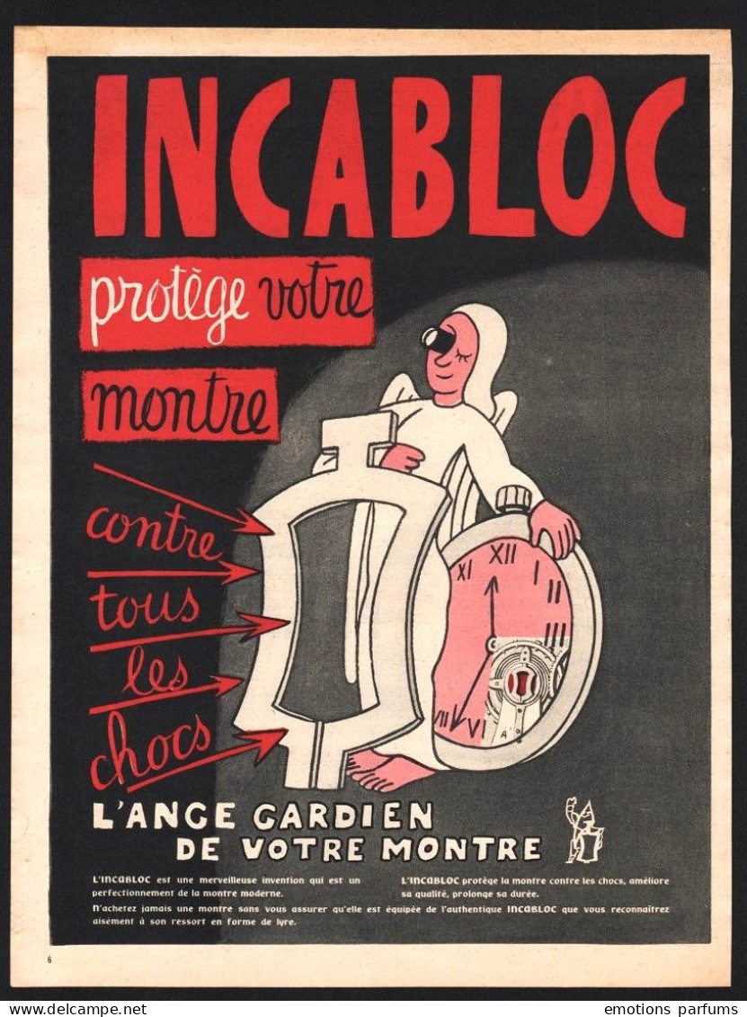 Lot De 5 Publicités Differentes 1953 Montre INCABLOC Ange Gardien Fée Jean Effel Pub Ad - Advertising