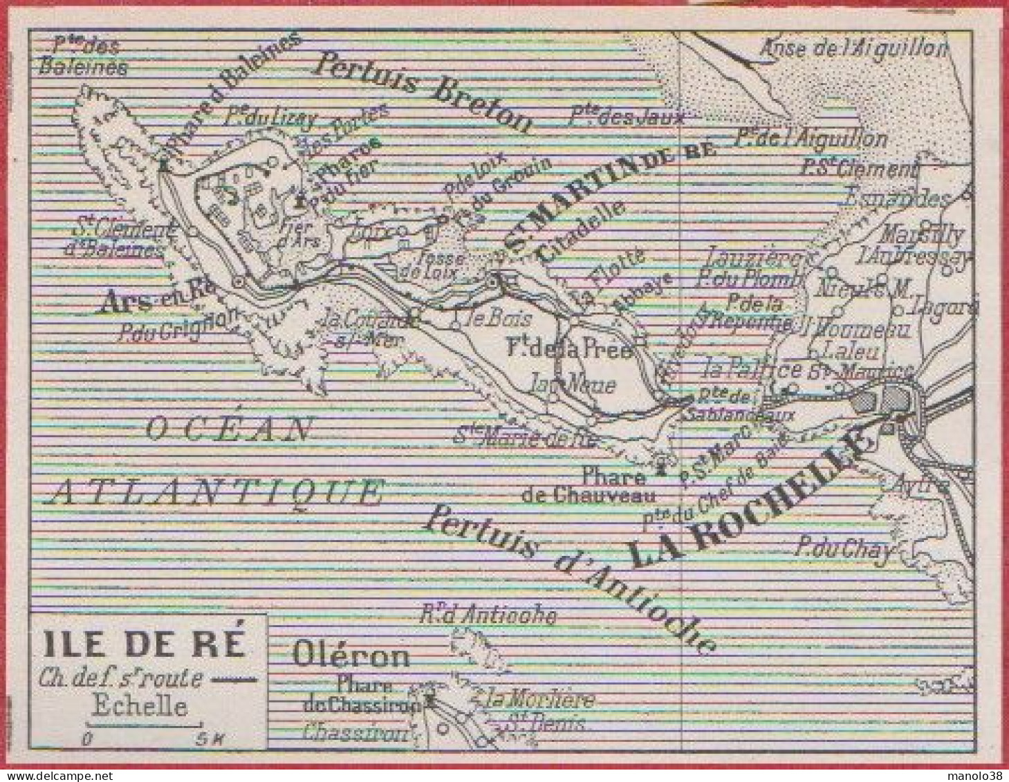 Carte De L'île De Ré. Carte Avec Chemin De Fer Sur Route. Larousse 1948. - Documents Historiques