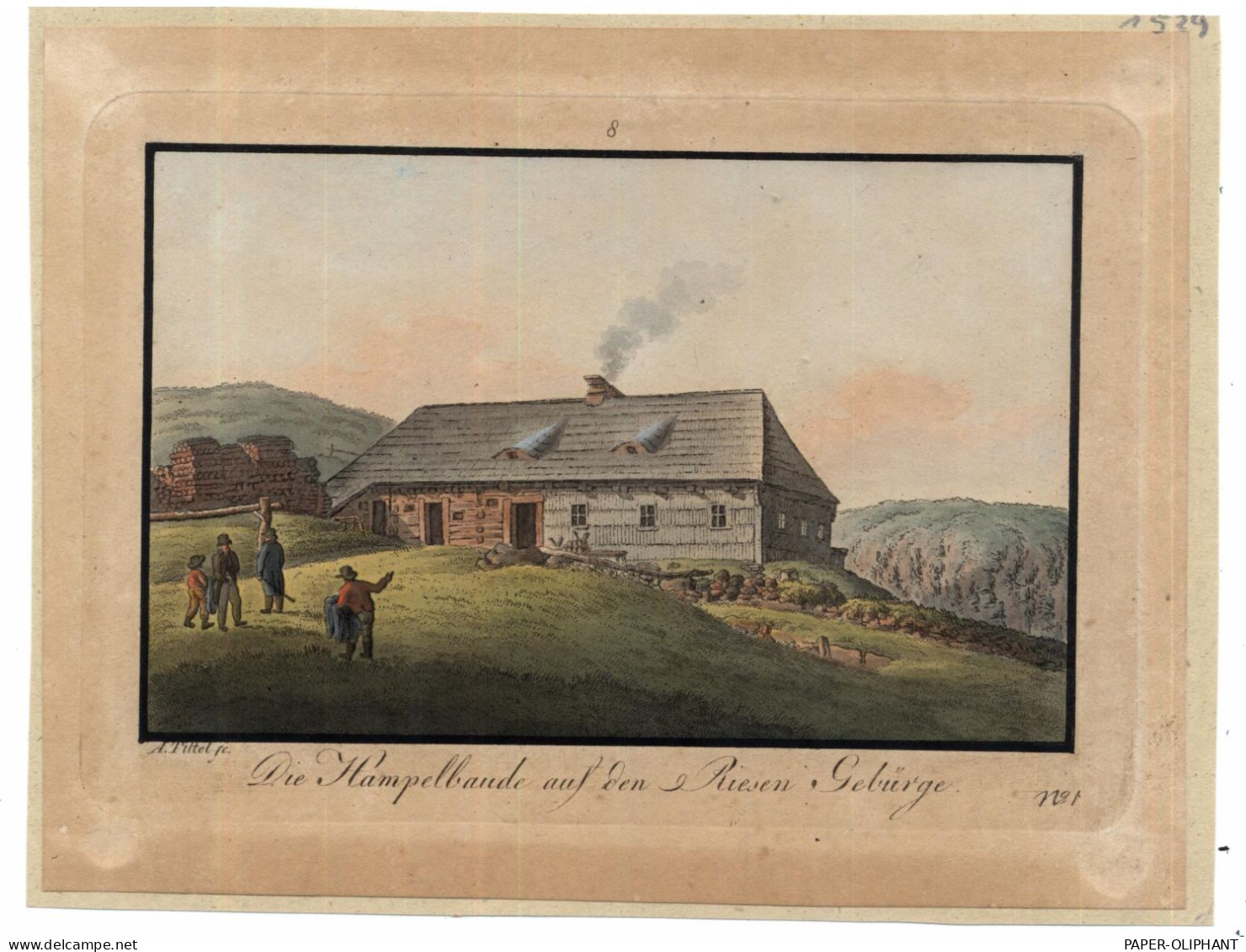 NIEDER - SCHLESIEN - KRUMMHÜBEL / KARPACZ, Hampelbaude, Kolorierter Kupferstich, Ca. 1850, 17 X 13 Cm - Schlesien