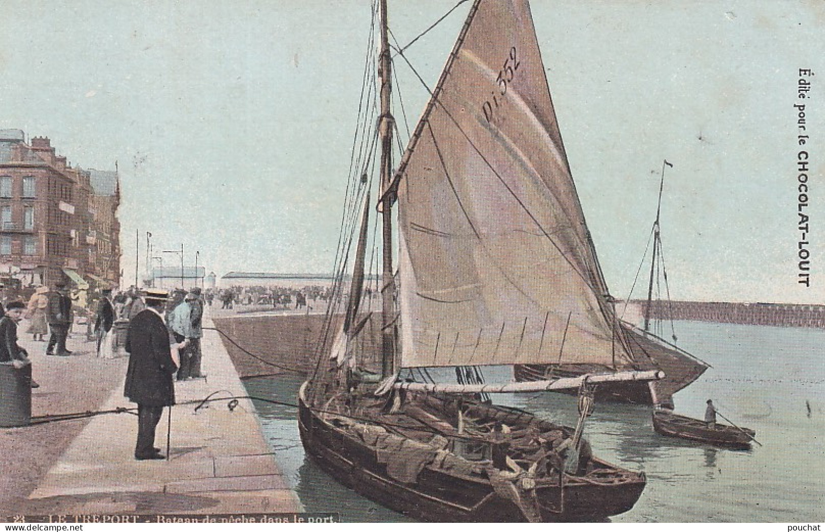 XXX Nw-(76) LE TREPORT -  BATEAU DE PECHE DANS LE PORT - CARTE PUBLICITAIRE CHOCOLAT LOUIT - Fishing Boats