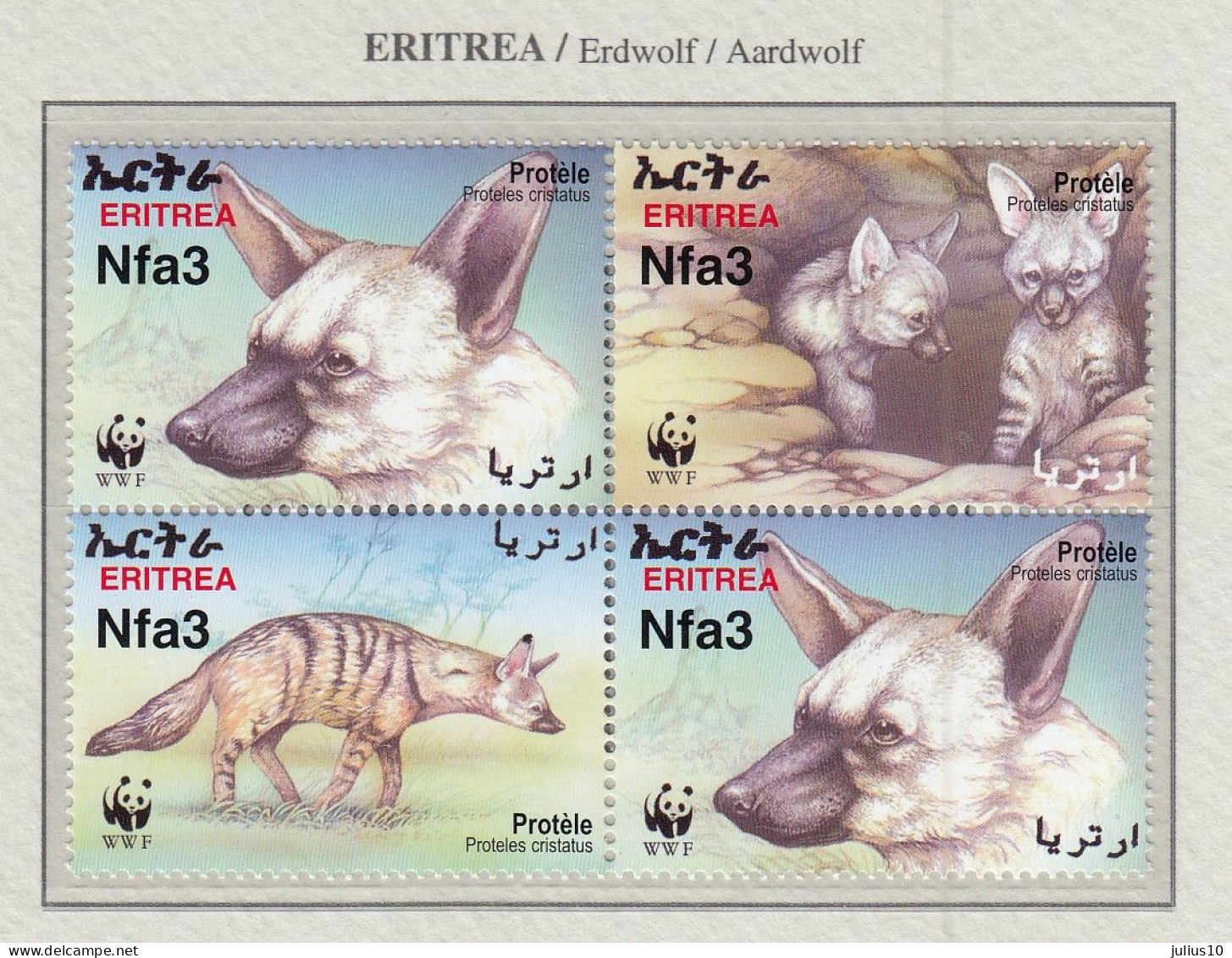 ERITREA 2001 WWF Animals Wolf Mi 254-257 MNH(**) Fauna 643 - Ongebruikt