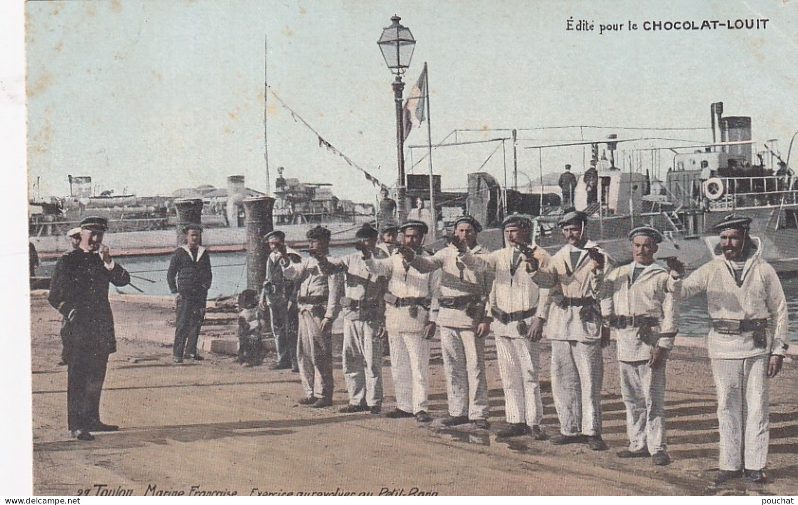 XXX Nw-(83) TOULON - MARINE FRANCAISE - EXERCICES AU REVOLVER AU PETIT RANG - CARTE PUBLICITAIRE CHOCOLAT LOUIT - Manovre