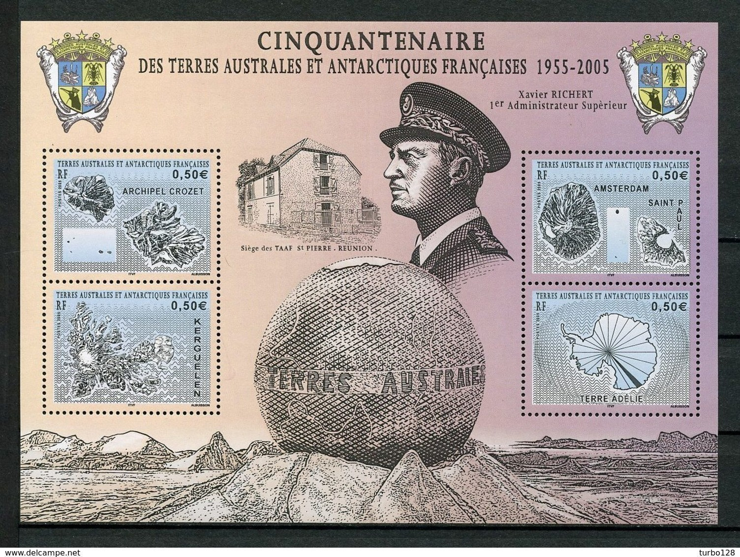 TAAF 2005 Bloc N° 13 ** ( 431/434 ) Neuf MNH Superbe C 8 € Richert Cartes Richert Kerguelen Crozet Terre Adélie - Blokken & Velletjes