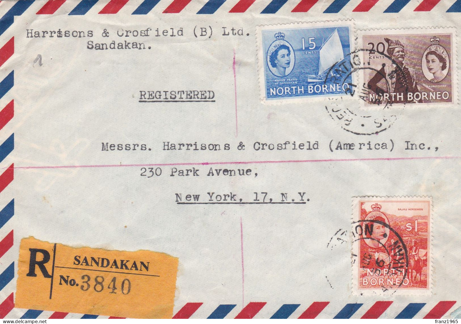 From North Borneo To USA - 1956 - Bornéo Du Nord (...-1963)