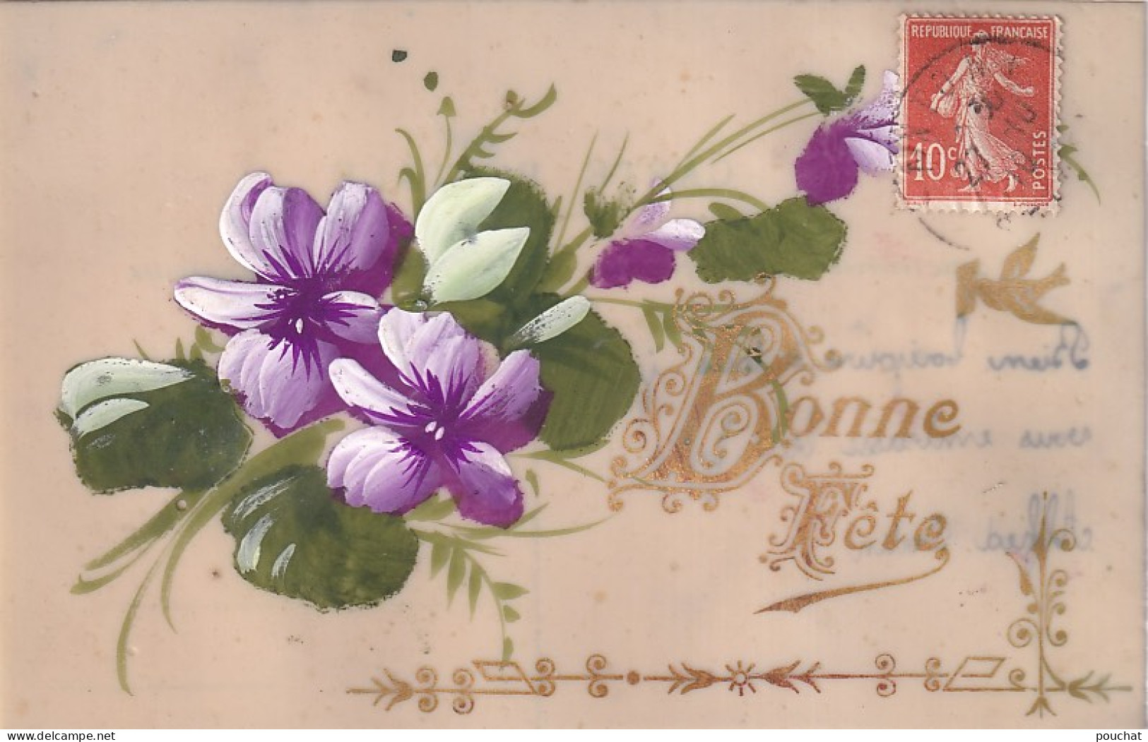 XXX - BONNE FETE - CARTE FANTAISIE PEINTE -  FLEURS ET LETTRES DOREES - Andere & Zonder Classificatie